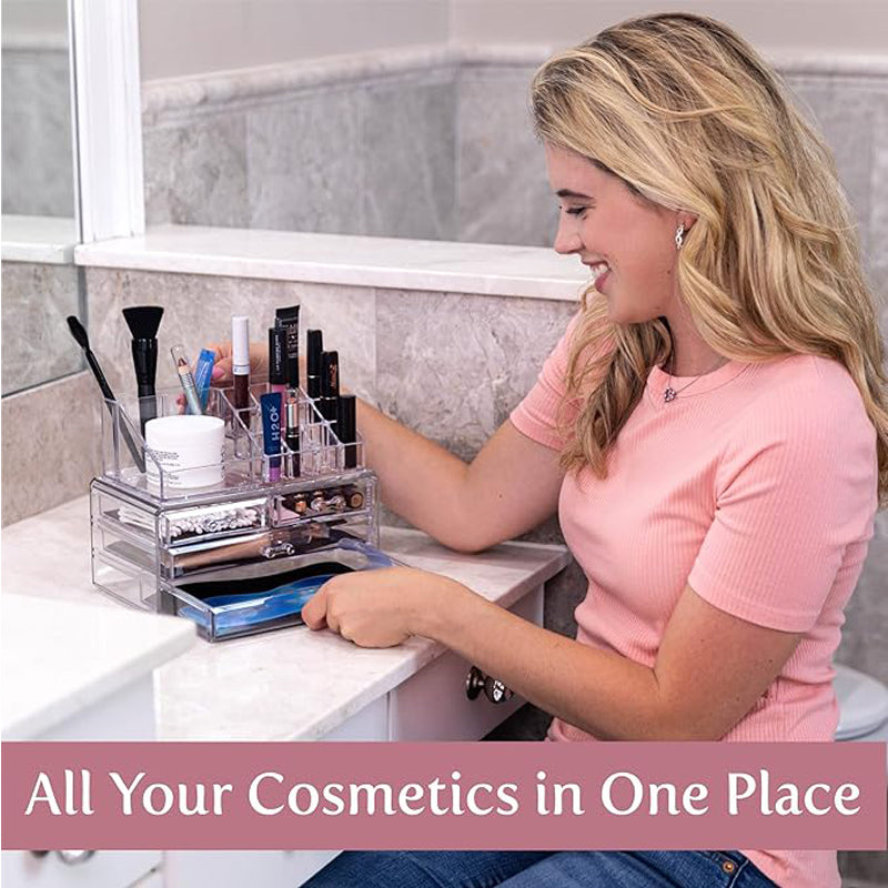 Clear Acrylic Makeup Organizer With 4 Drawers Storage Box
