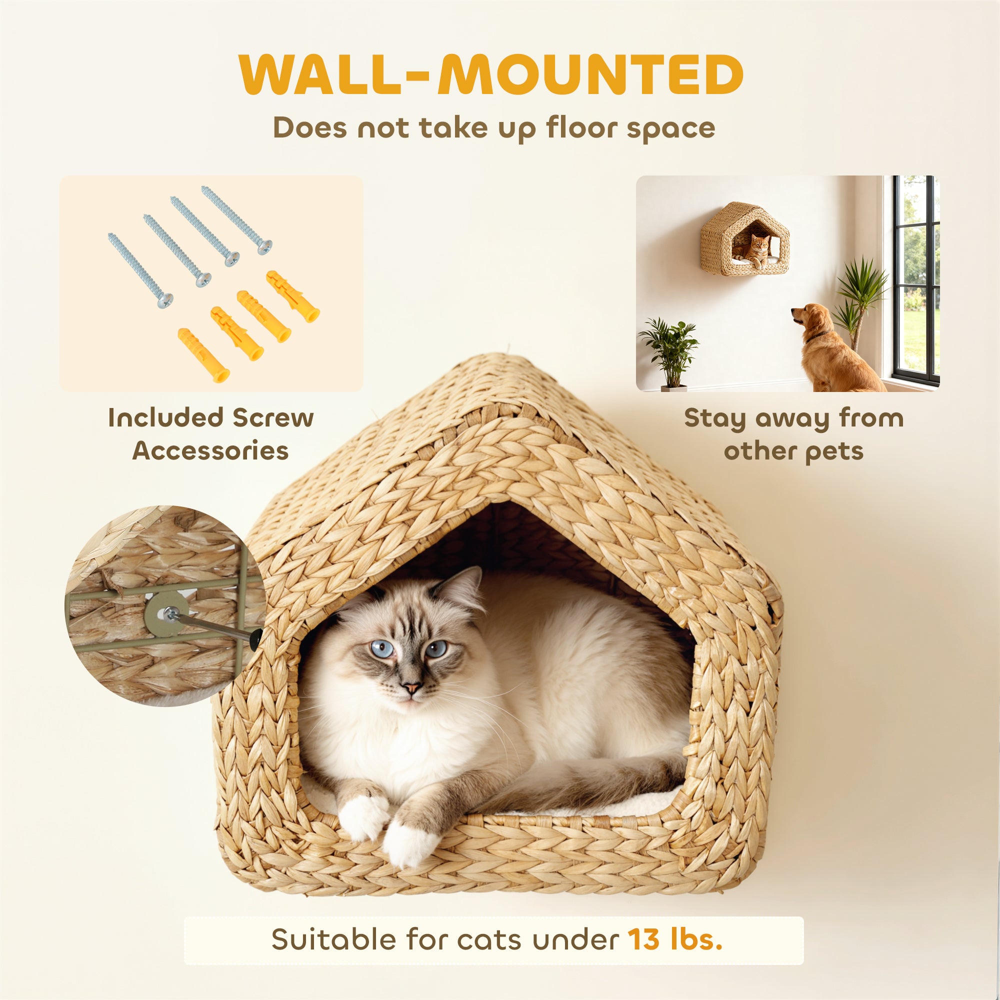 Ultimate Wall Mounted Cat House Natural Cat Wall Shelf