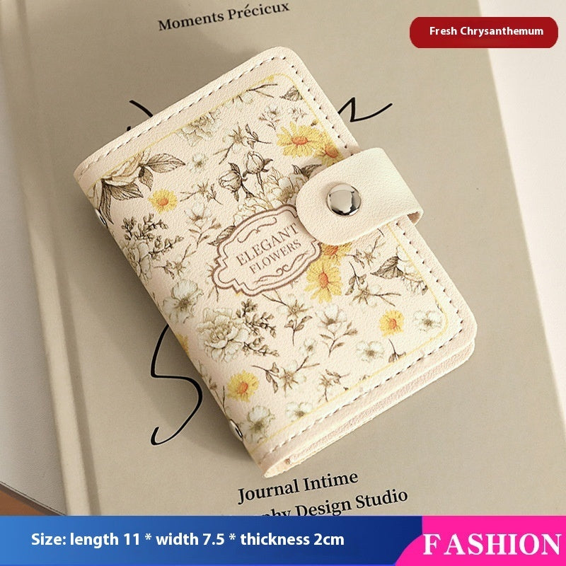 Women Retro Oil Painting Flower Card Holder Large Capacity Wallet
