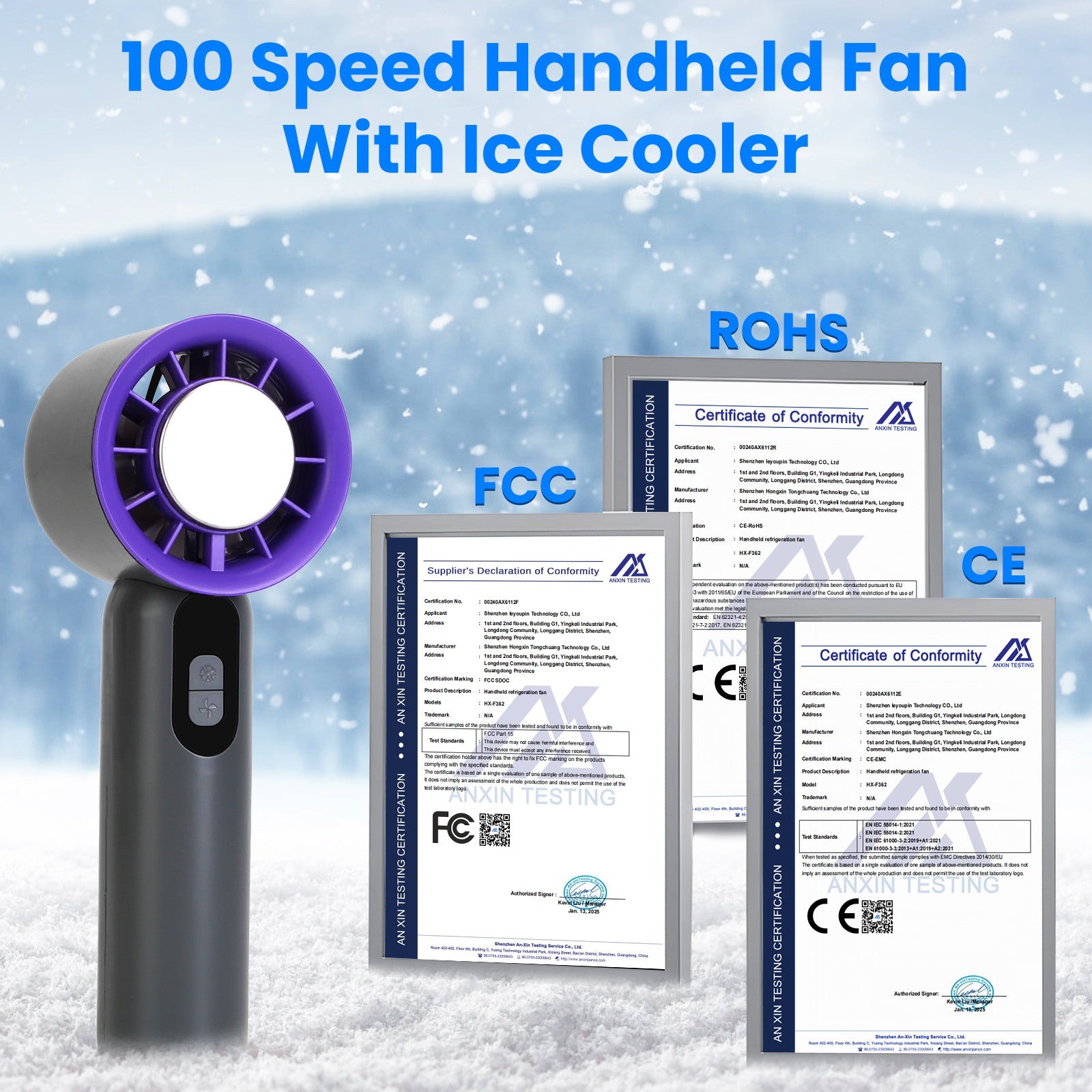 100 Speed Handheld Fan Ice Cooling Turbo LCD Rechargeable