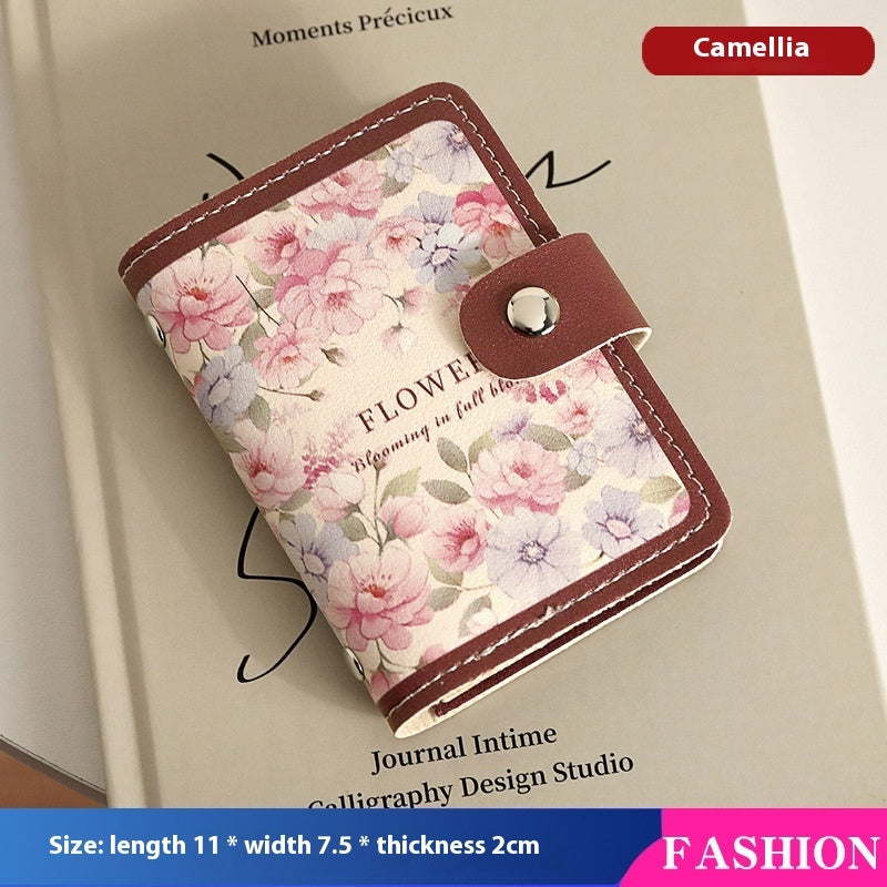 Women Retro Oil Painting Flower Card Holder Large Capacity Wallet