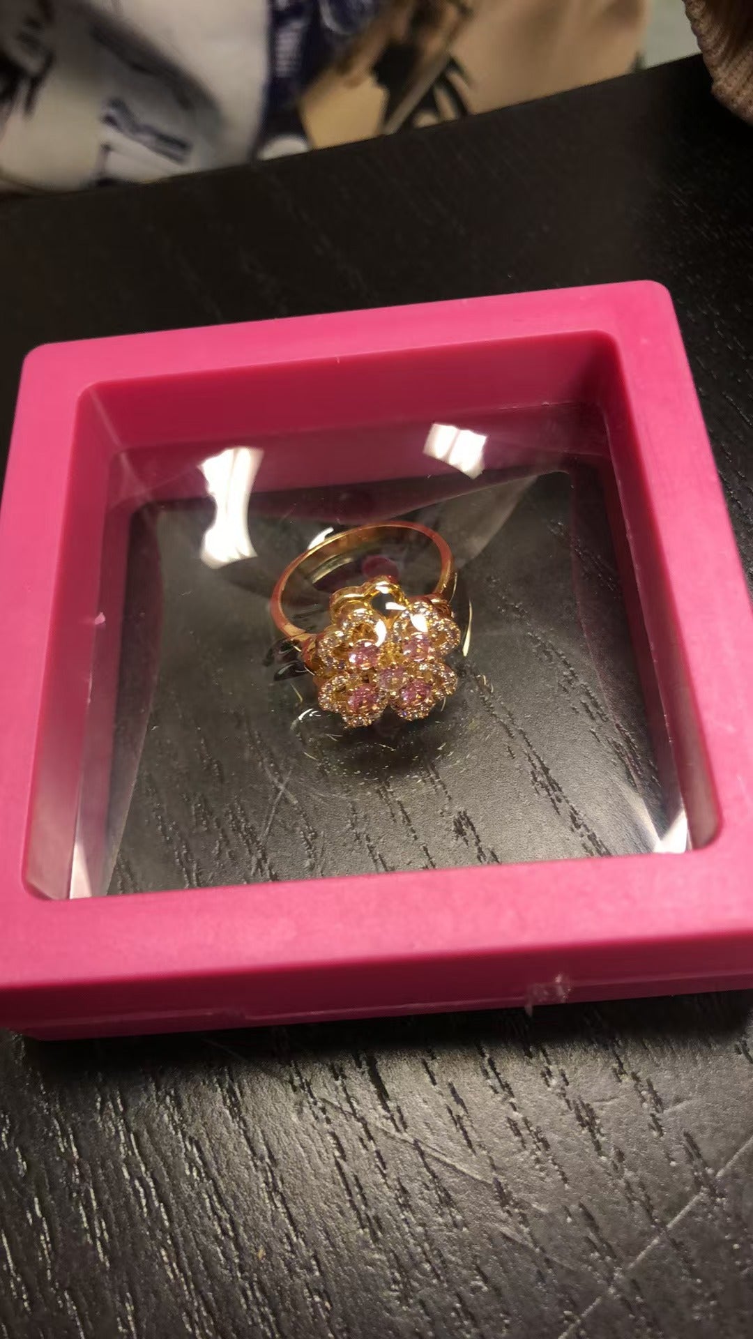 Luxury Golden Clover Rotating Ring – Zircon Adjustable Band