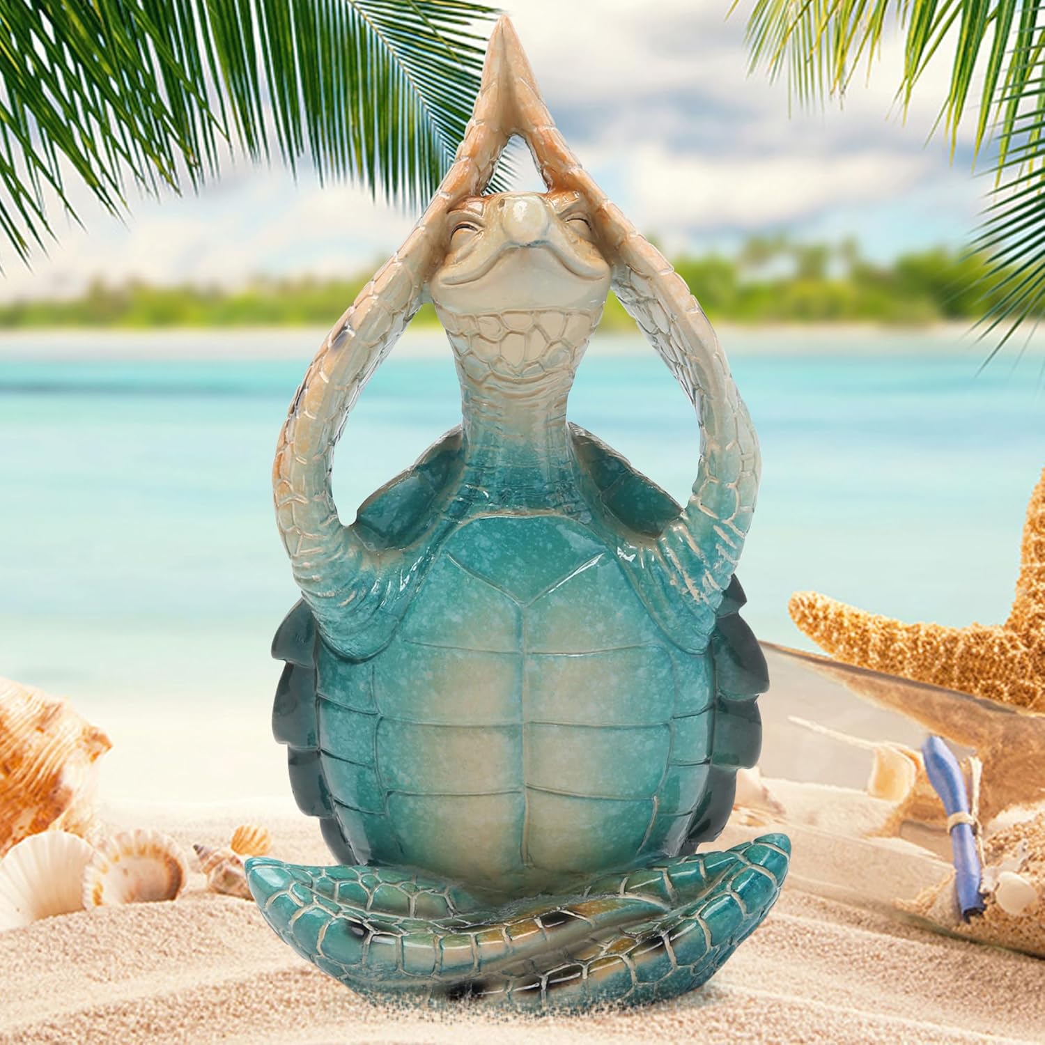 Sea Turtle Meditation Yoga Decor Zen Resin Statue Beach Home Office