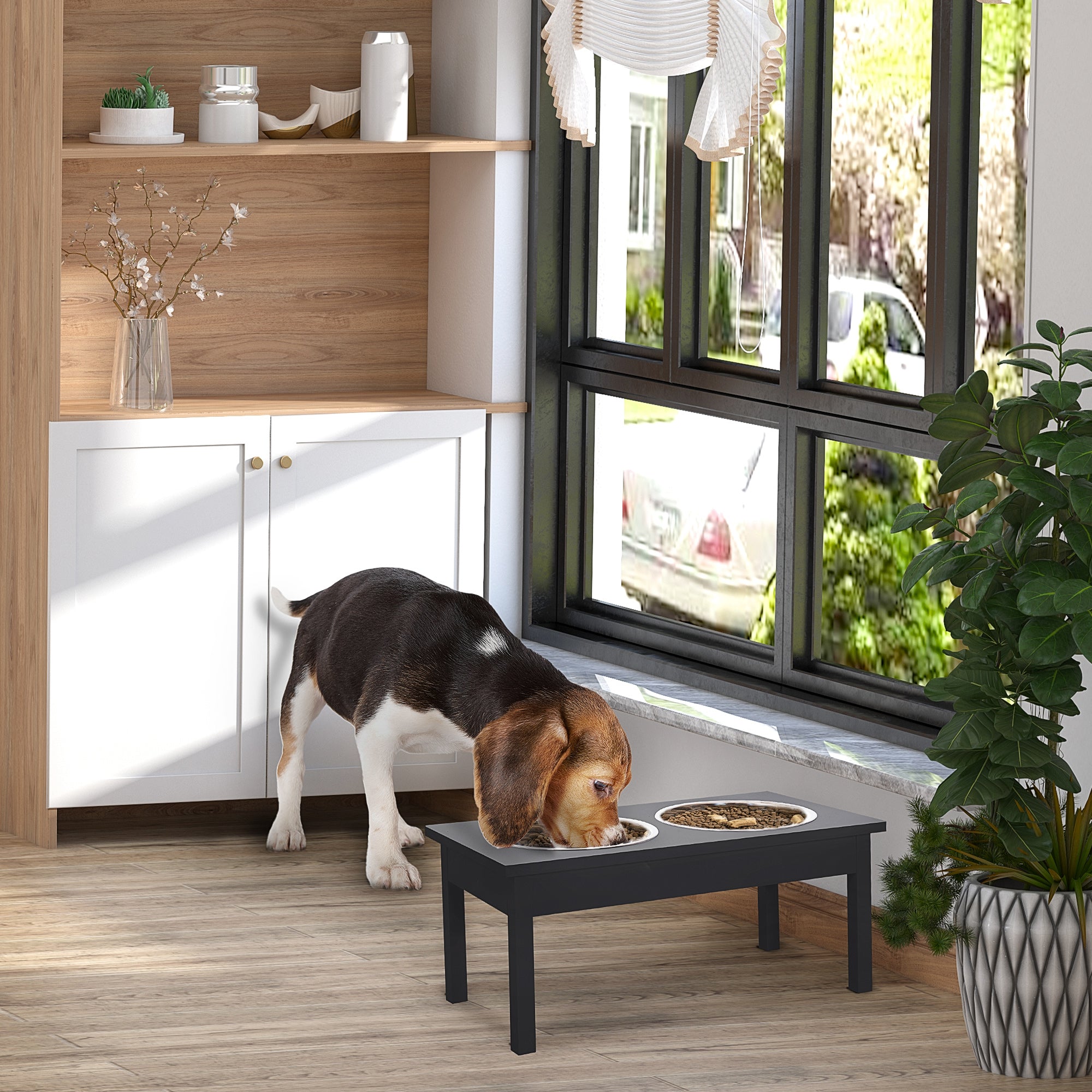 Wooden Elevated Dog Feeding Station Heavy Duty Pet Food Bowl Stand