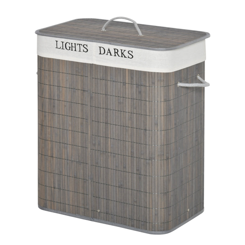 Bamboo Laundry Basket with Lid Collapsible Hamper Dual Bags