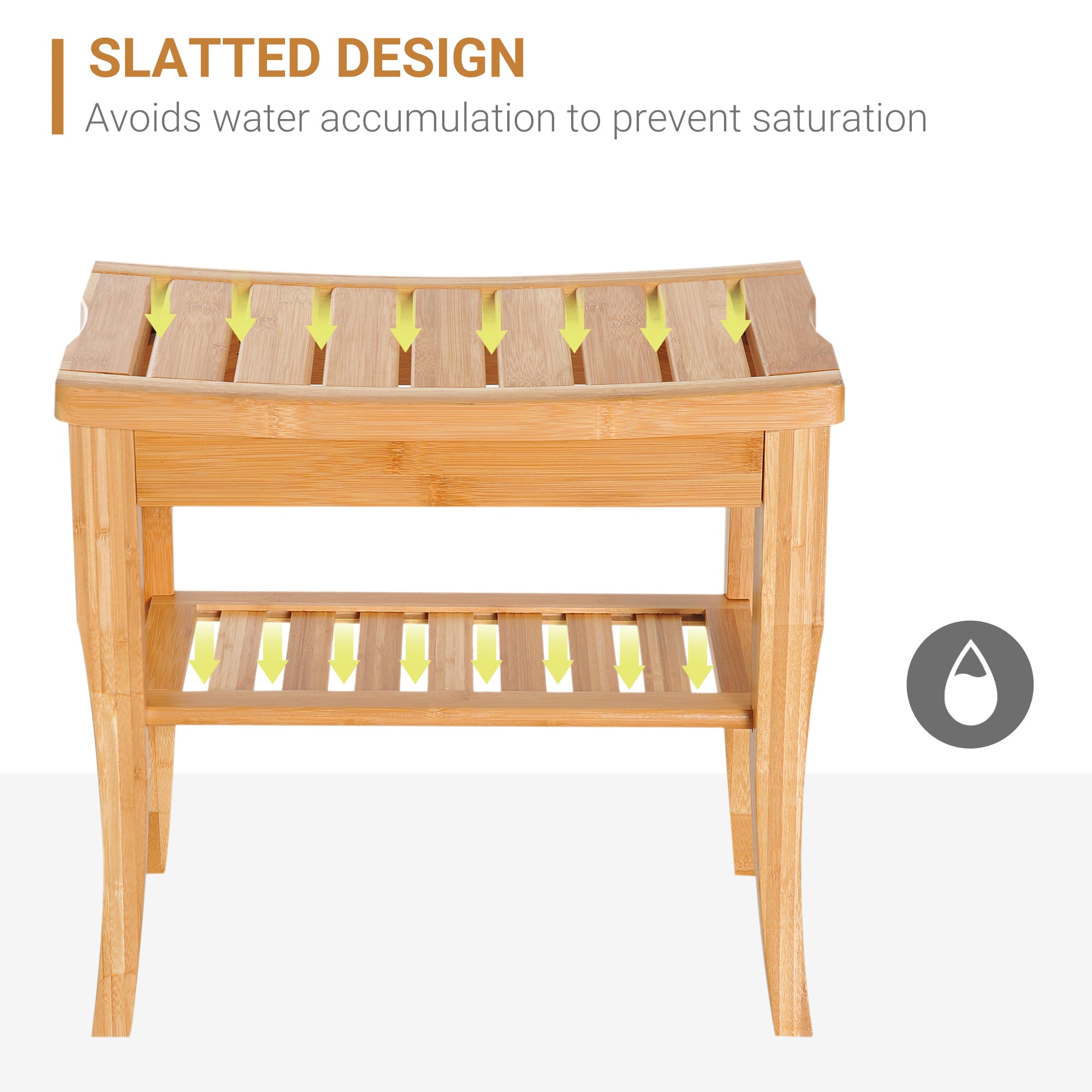 Premium Bamboo Shower Bench Seat with Storage Shelf & Support