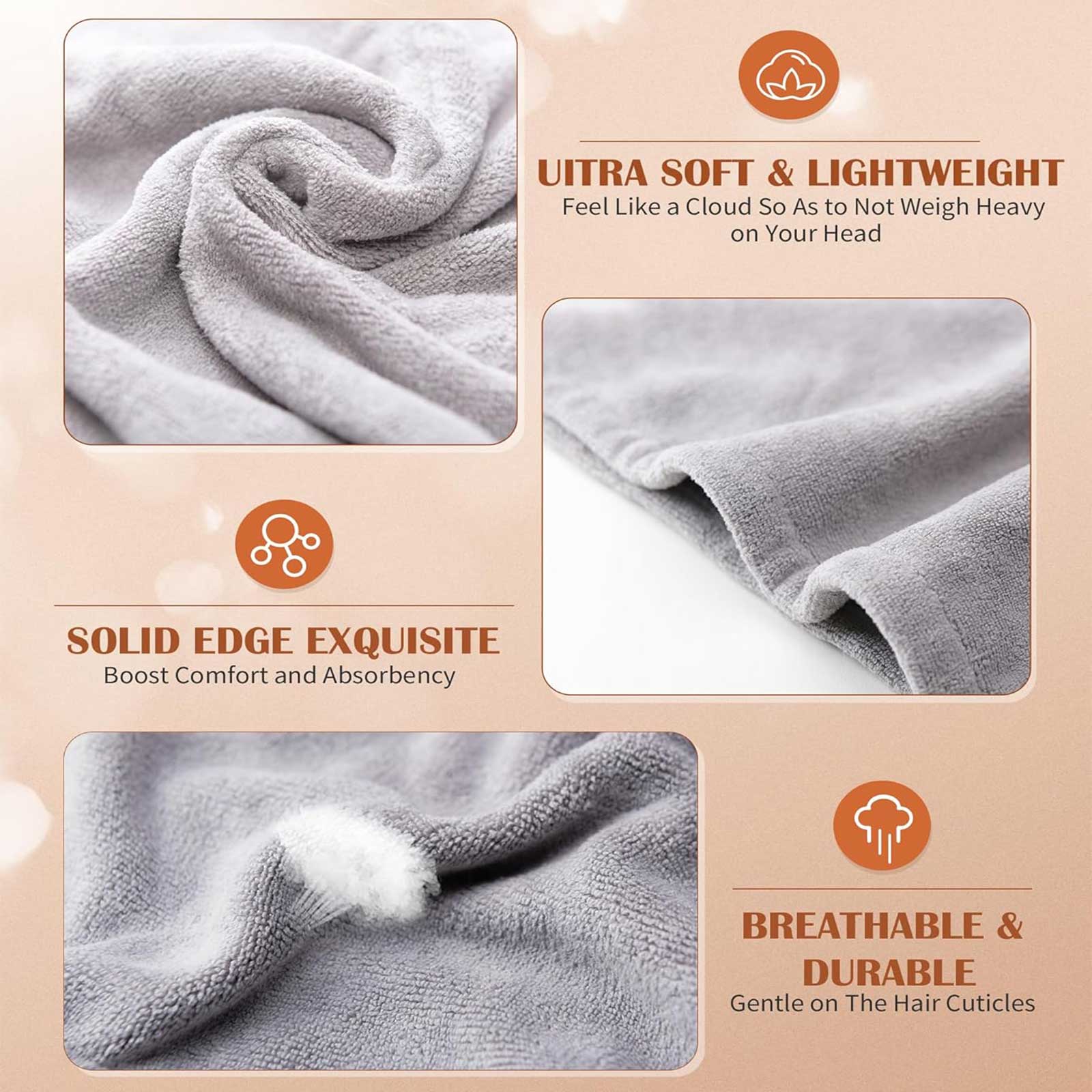 Women 3 Piece Microfiber Hair Towel Wrap Set for All Hair Types