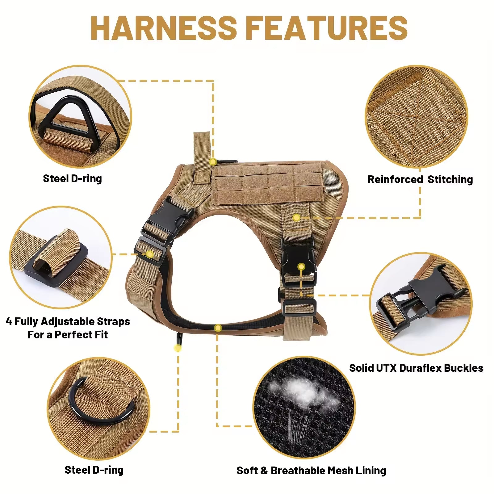 Heavy Duty Tactical Dog Harness Vest Adjustable Reflective Fit