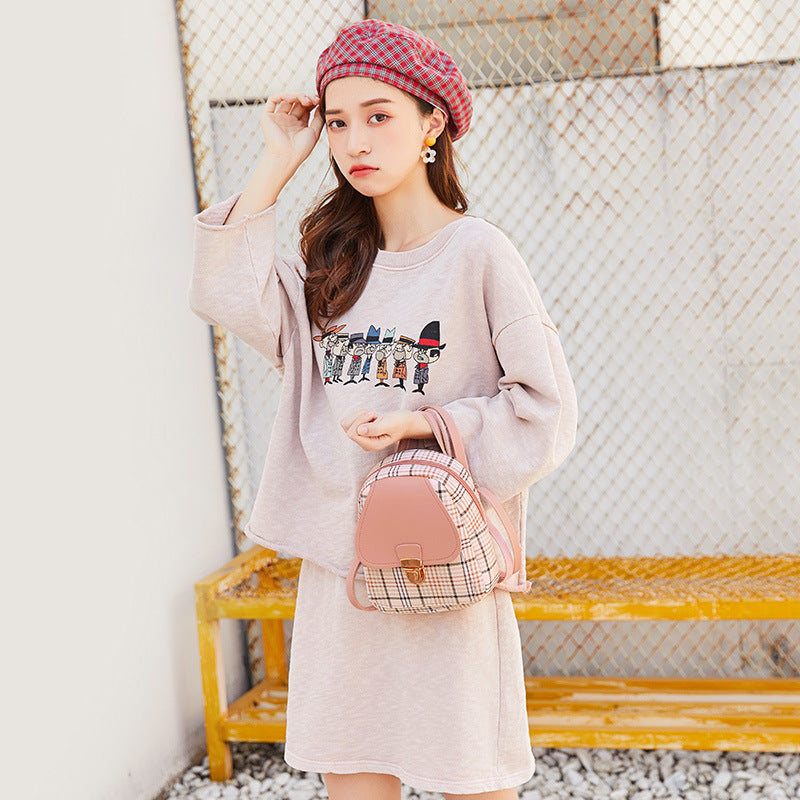 Ladies Check Lock Small Backpack One Shoulder Crossbody Handbag Coin Purse