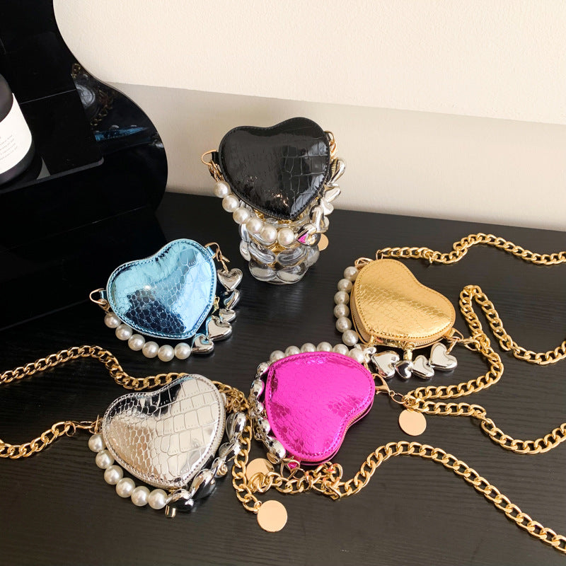 Mini Love Shape Pearl Handbag Cute Chain Shoulder Messenger Bag