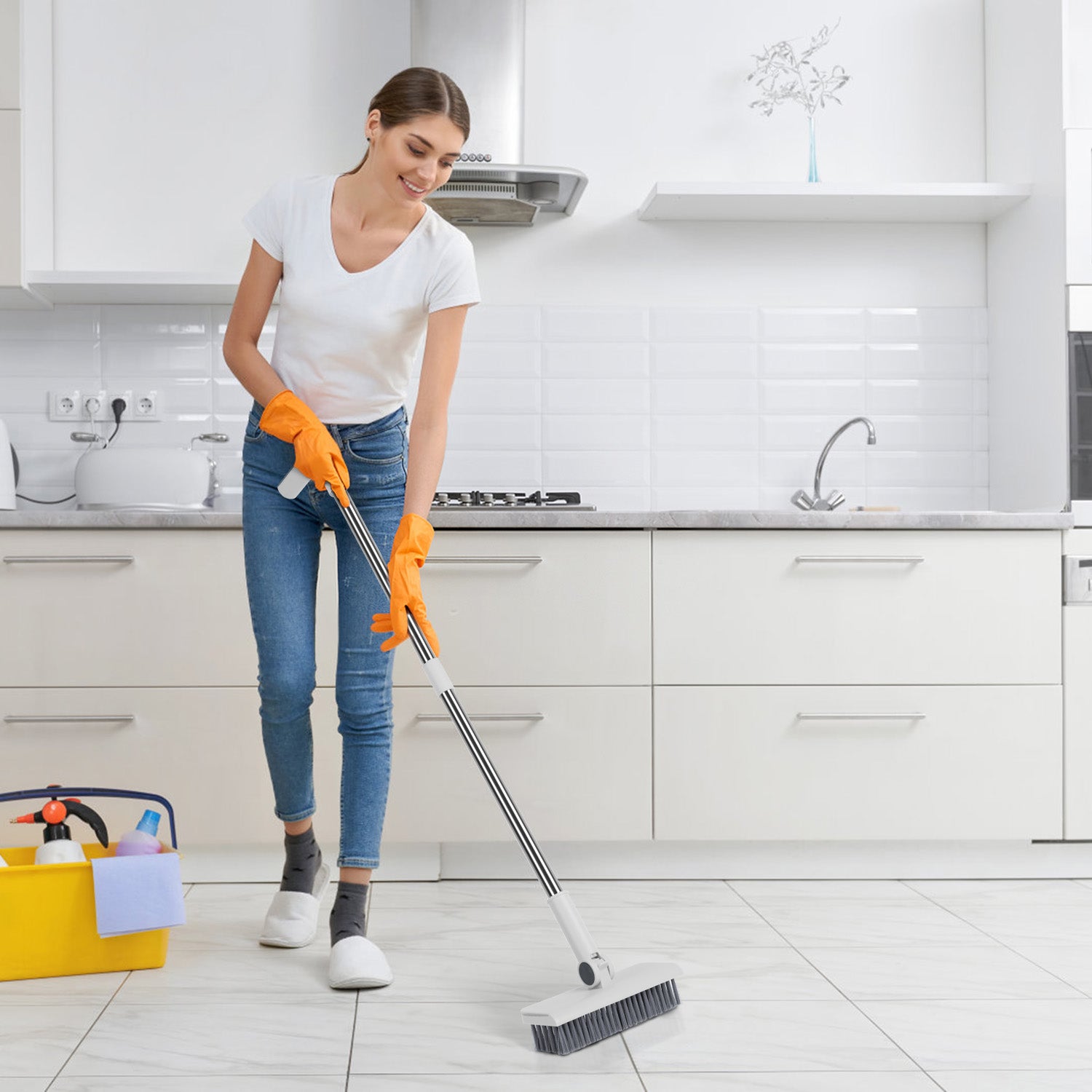 Premium 4 in 1 Broom and Dustpan Set with Squeegee Steel Handle