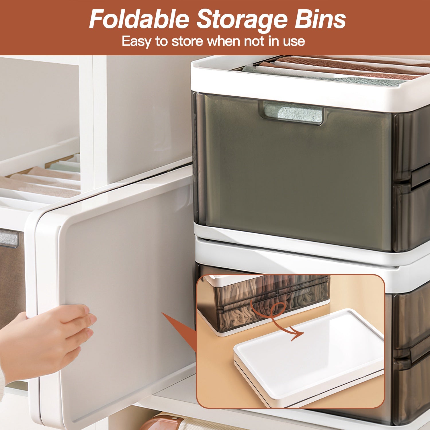 3 Pack Foldable Storage Bin Stackable Closet Organizer Box