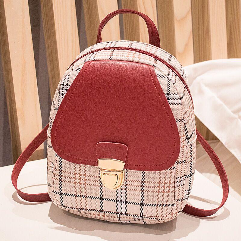 Ladies Check Lock Small Backpack One Shoulder Crossbody Handbag Coin Purse