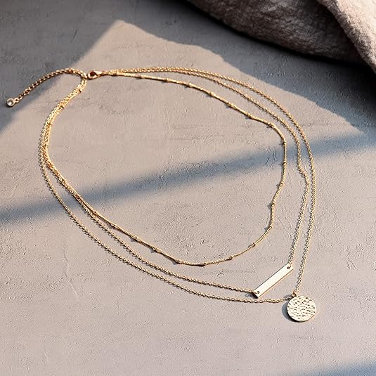 Luxury Layered Gold Choker Necklace Bar Coin Pendant Set