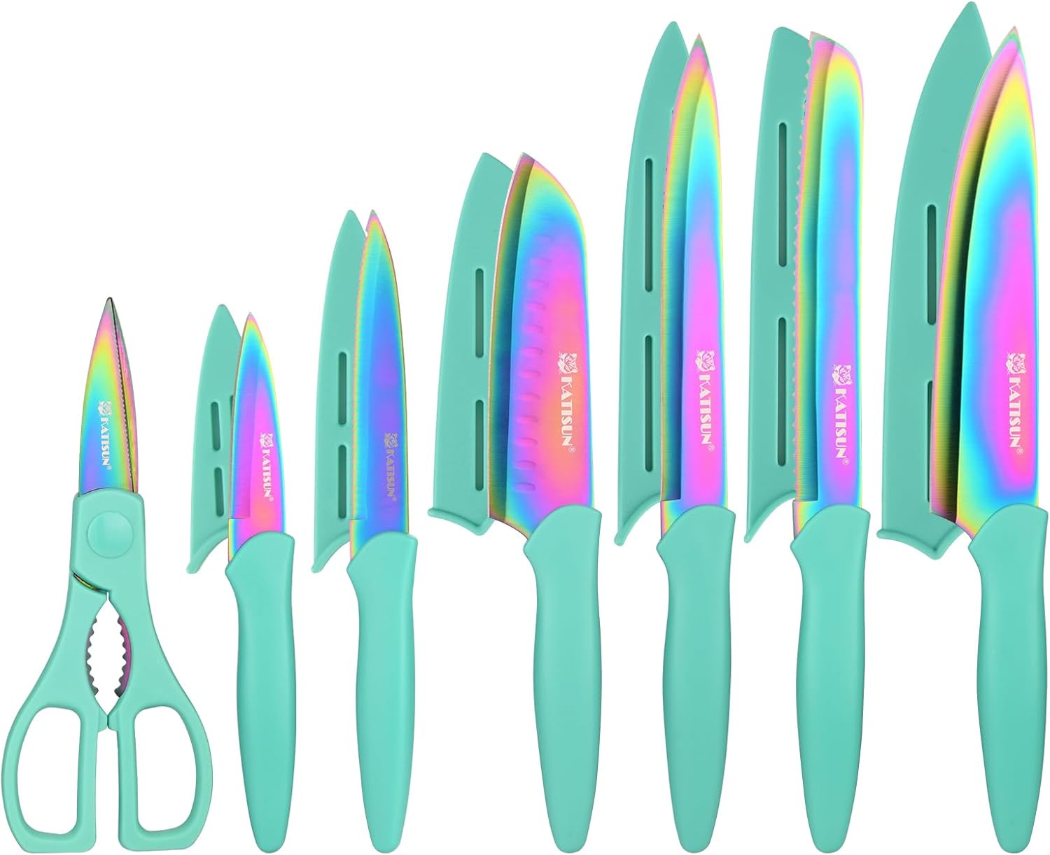 13 Piece Blue Non-Stick Knife Set Stainless Steel Kitchen Cutlery