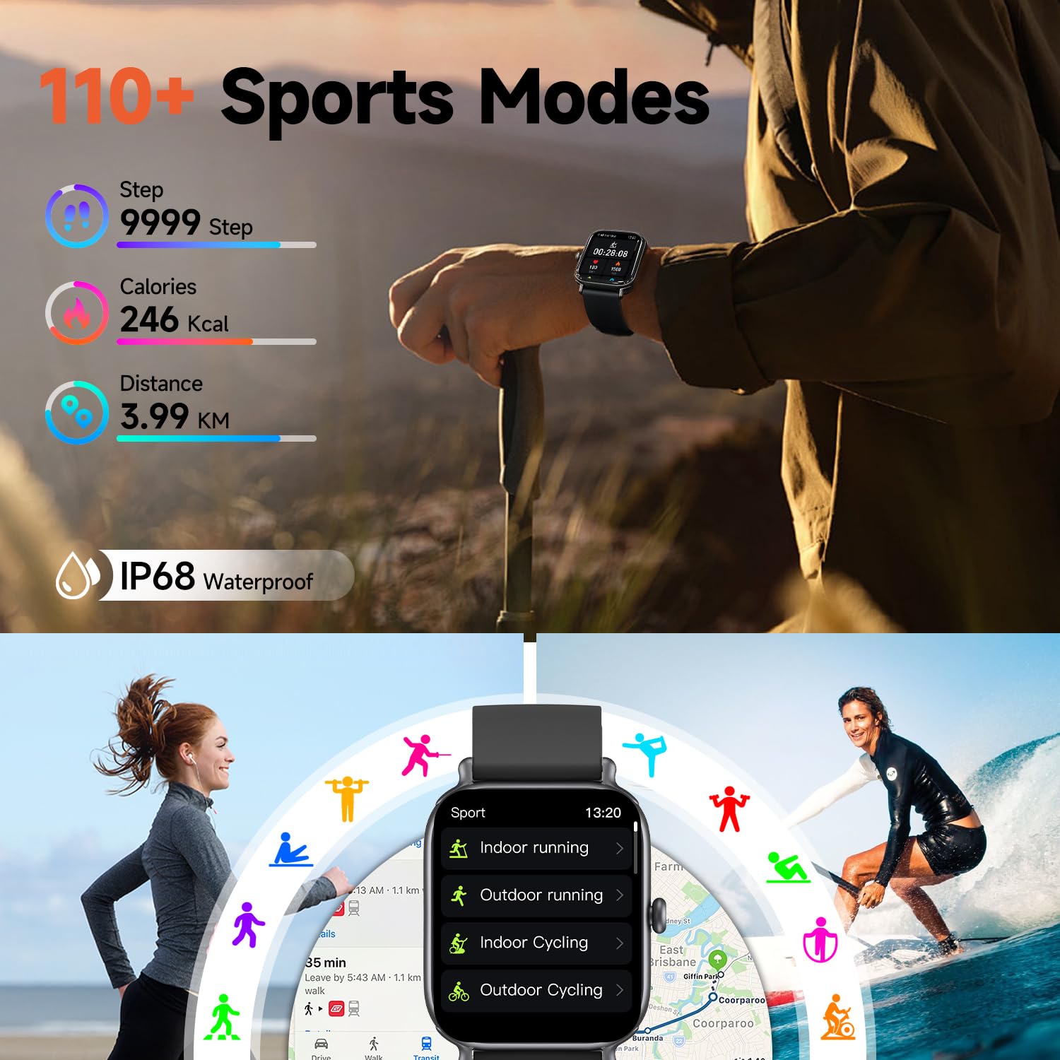 2.0 Inch HD Smartwatch Bluetooth Call IP68 Fitness Health Tracker