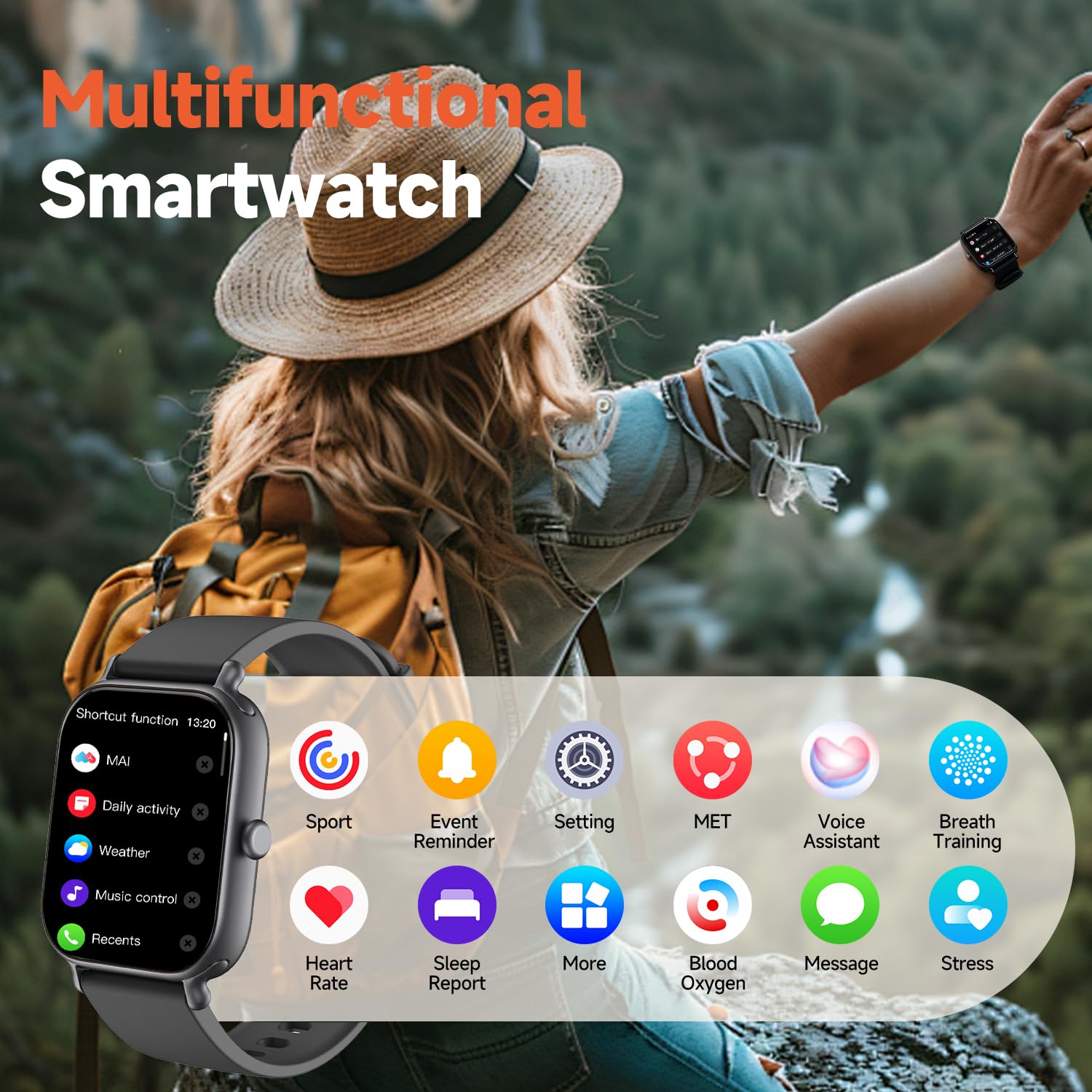 2.0 Inch HD Smartwatch Bluetooth Call IP68 Fitness Health Tracker