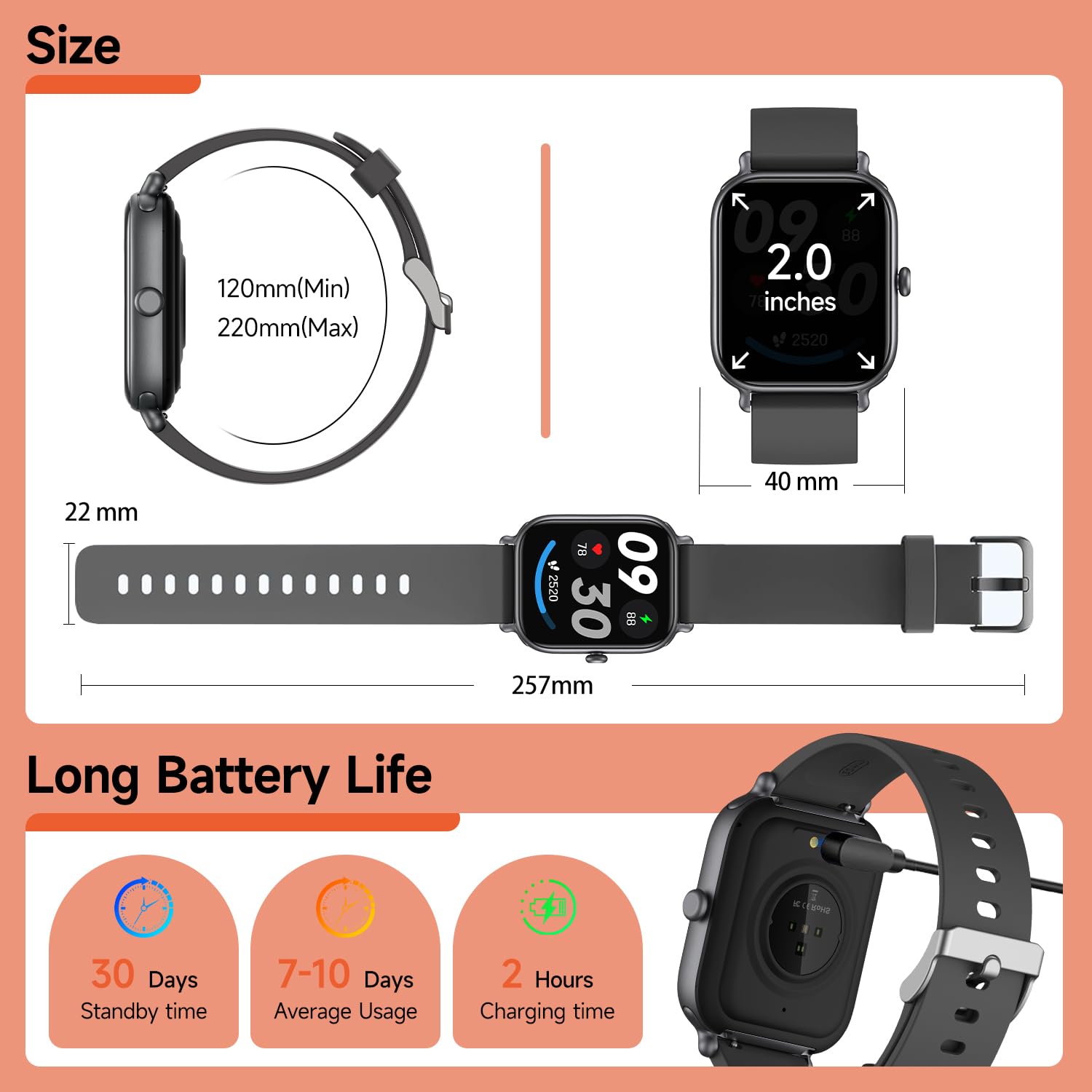 2.0 Inch HD Smartwatch Bluetooth Call IP68 Fitness Health Tracker