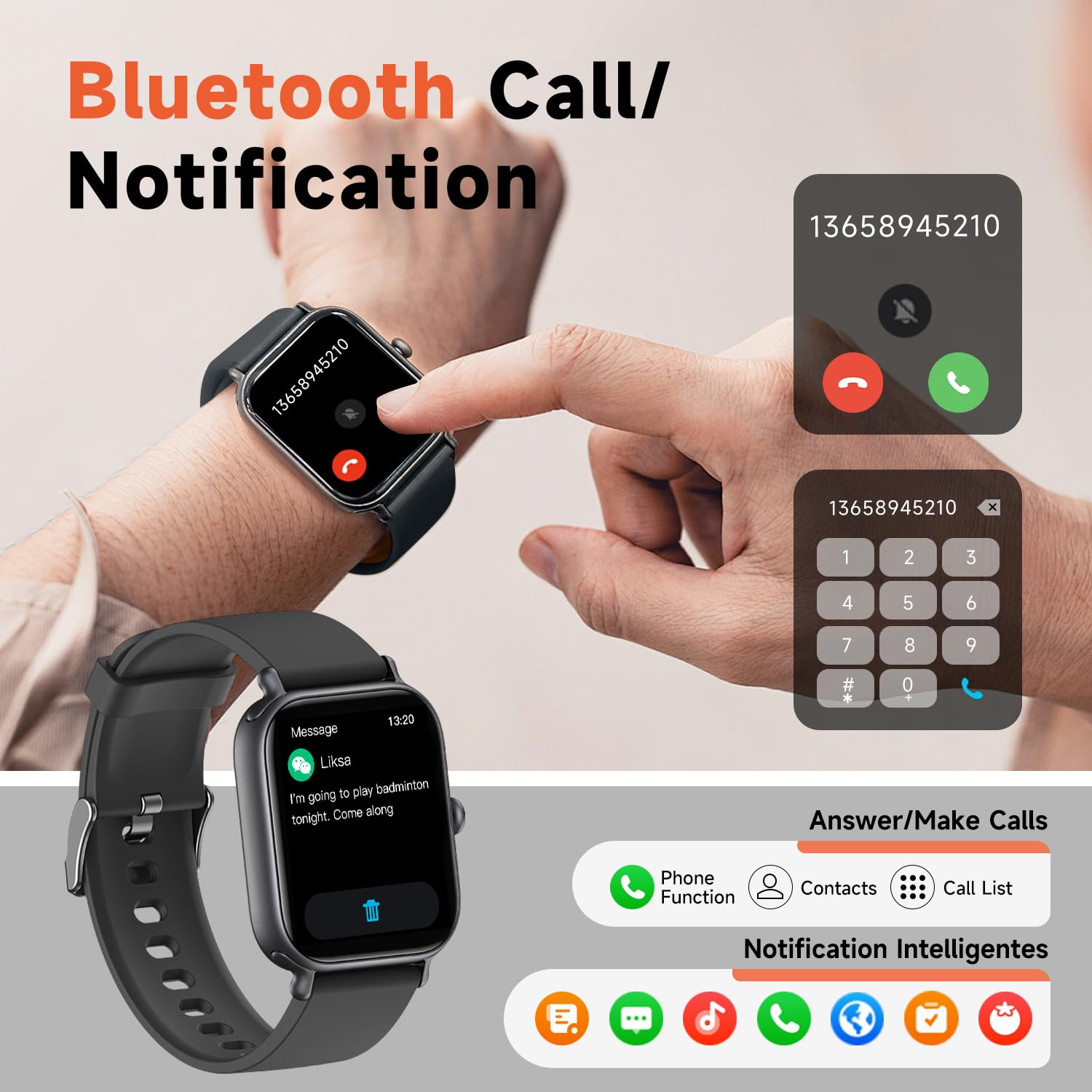 2.0 Inch HD Smartwatch Bluetooth Call IP68 Fitness Health Tracker