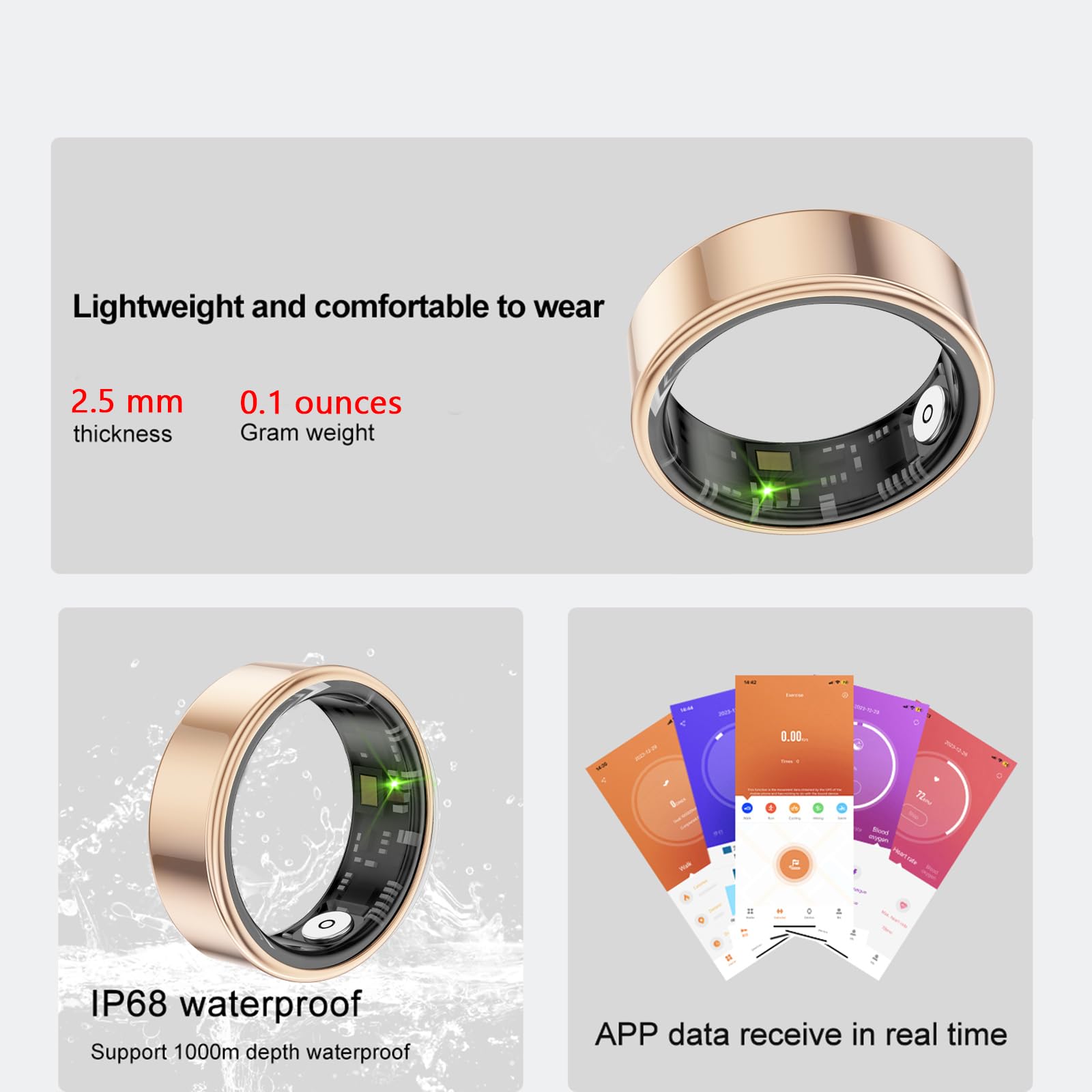 IP68 Waterproof Smart Ring Health Tracker Fitness Sleep Heart Rate Blood Oxygen
