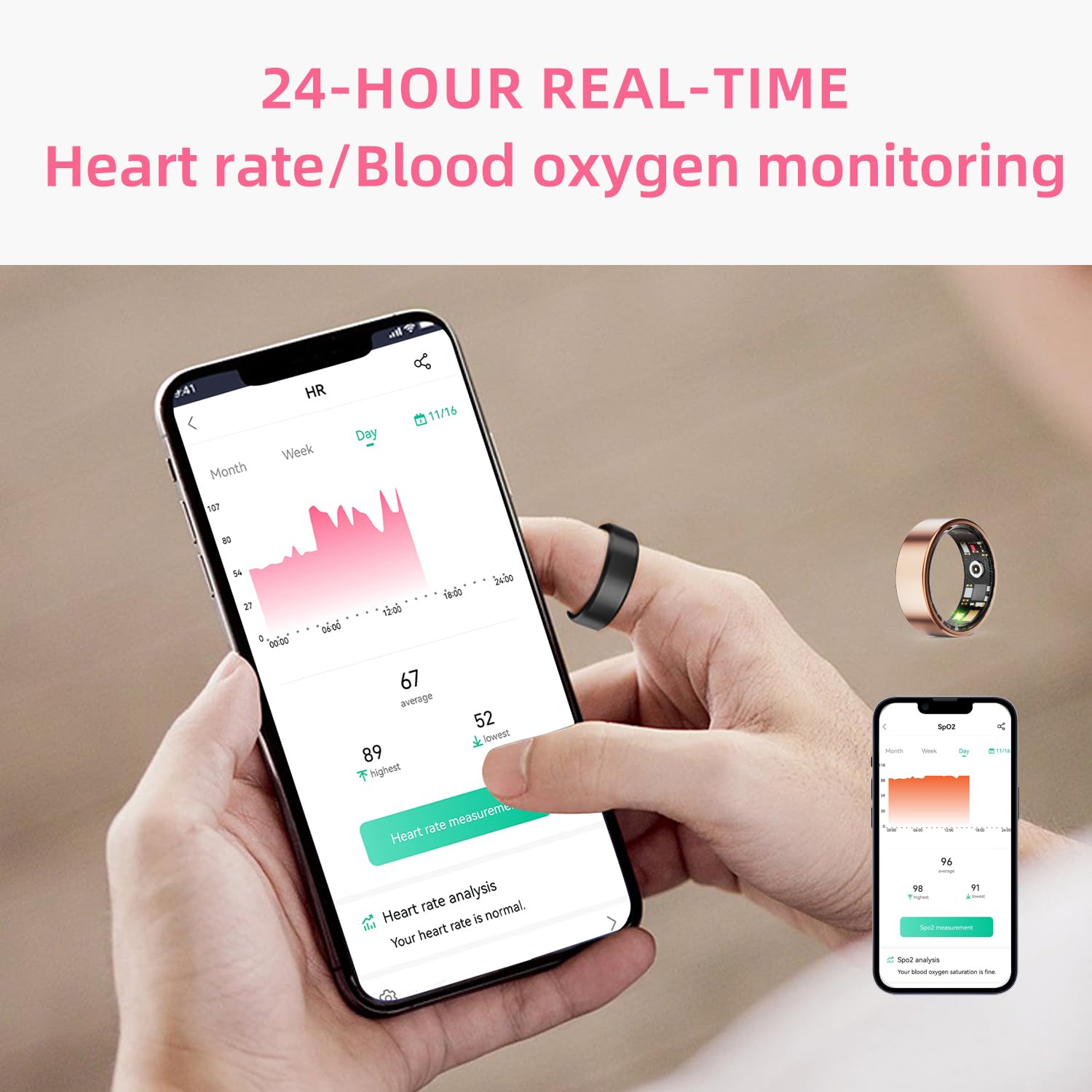 IP68 Waterproof Smart Ring Health Tracker Fitness Sleep Heart Rate Blood Oxygen