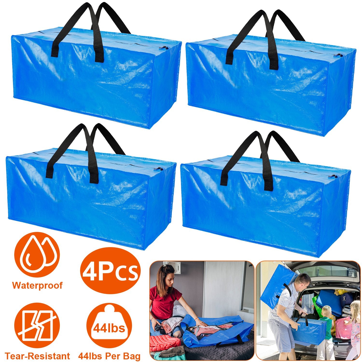 4Pcs Heavy Duty Moving Bags Reusable Storage Totes with Zipper