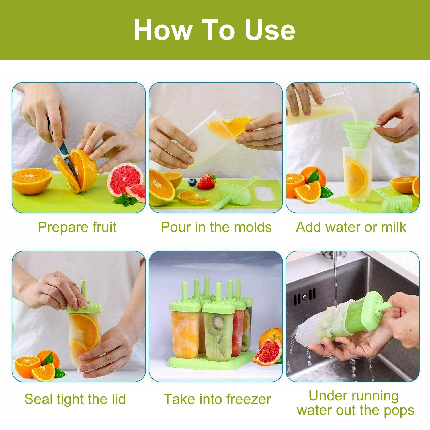 6 Cavity Reusable Popsicle Molds Ice Cream Maker