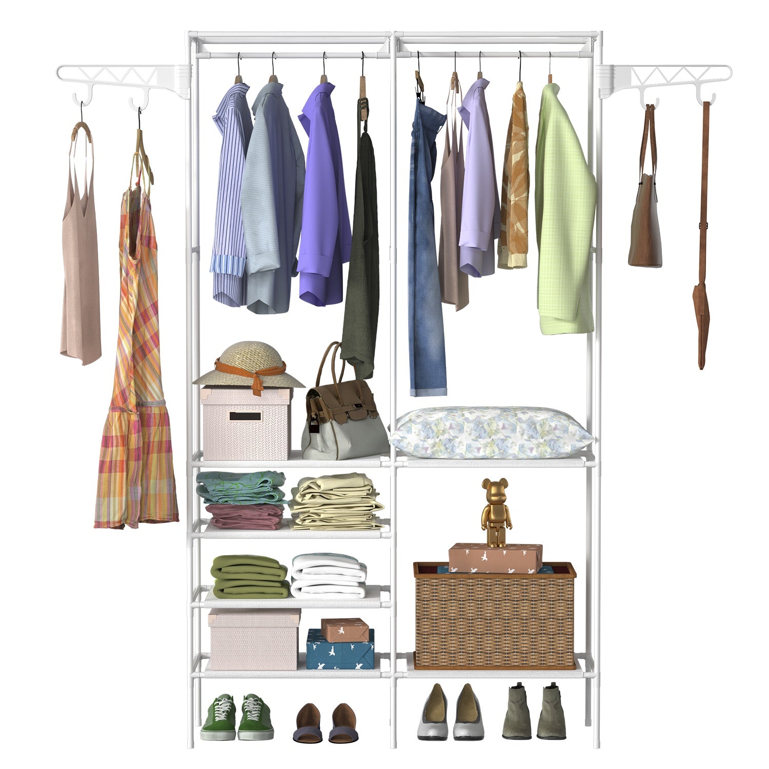 Metal Garment Rack Wardrobe with Shelves & Hanging Rods