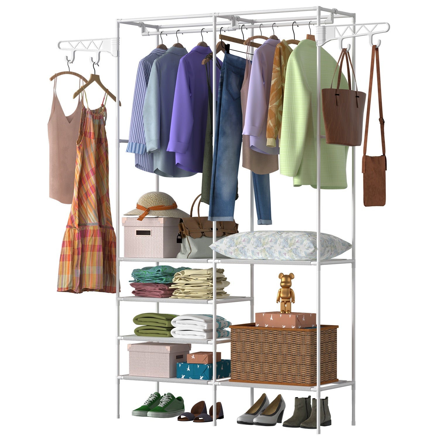 Metal Garment Rack Wardrobe with Shelves & Hanging Rods