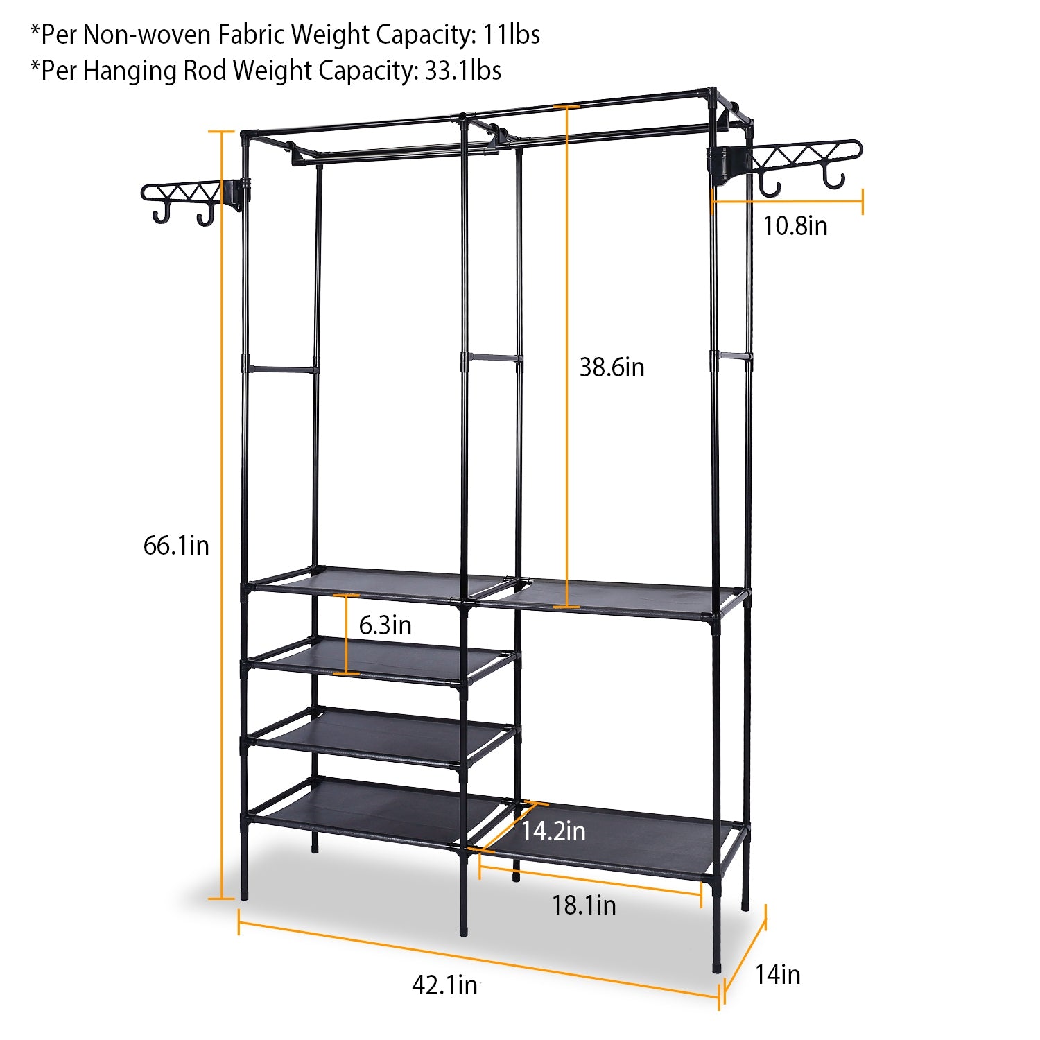 Metal Garment Rack Wardrobe with Shelves & Hanging Rods
