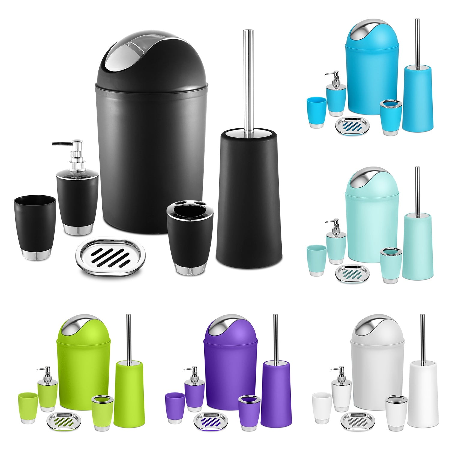 6 Piece Bathroom Accessories Set Soap Dispenser Trash Can
