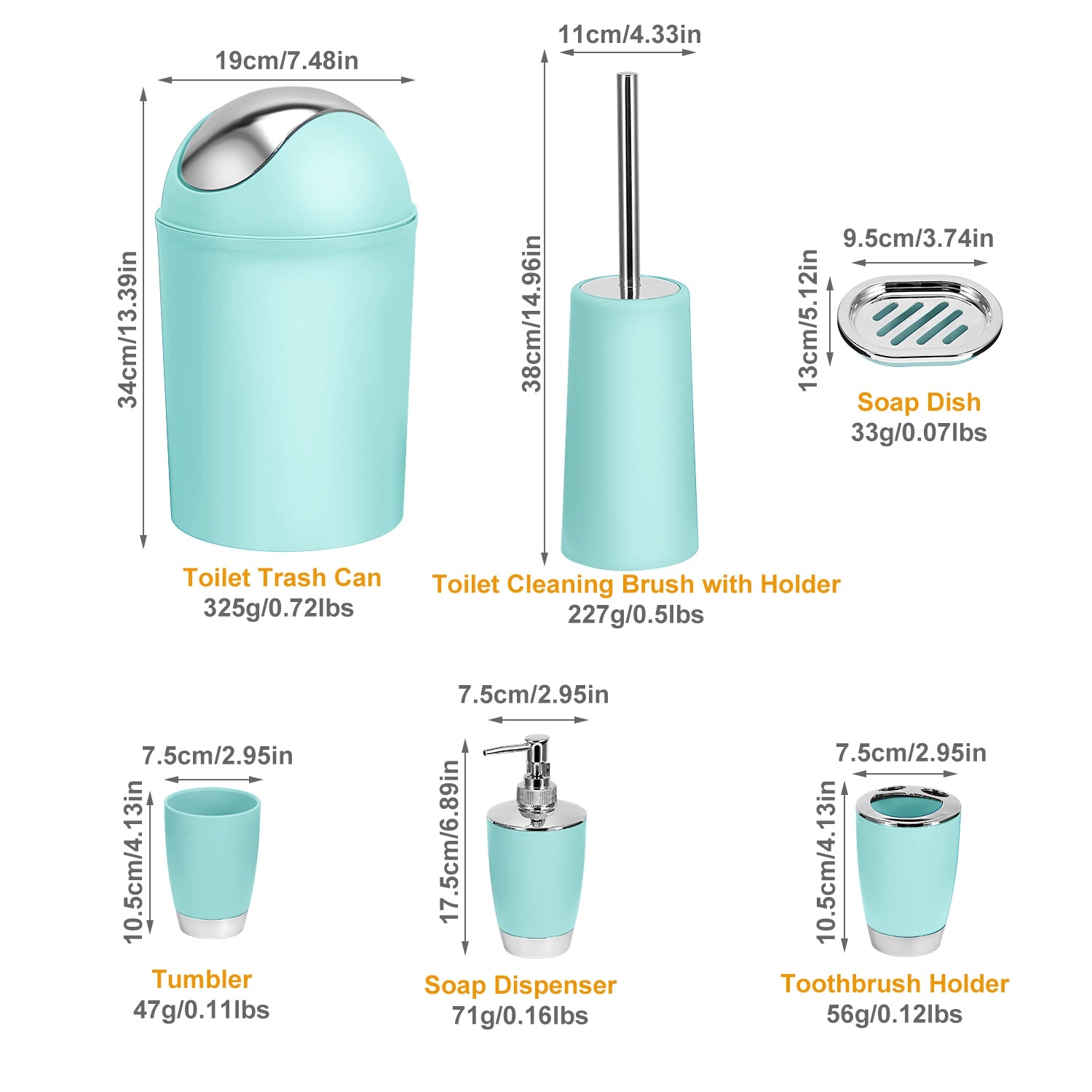 6 Piece Bathroom Accessories Set Soap Dispenser Trash Can