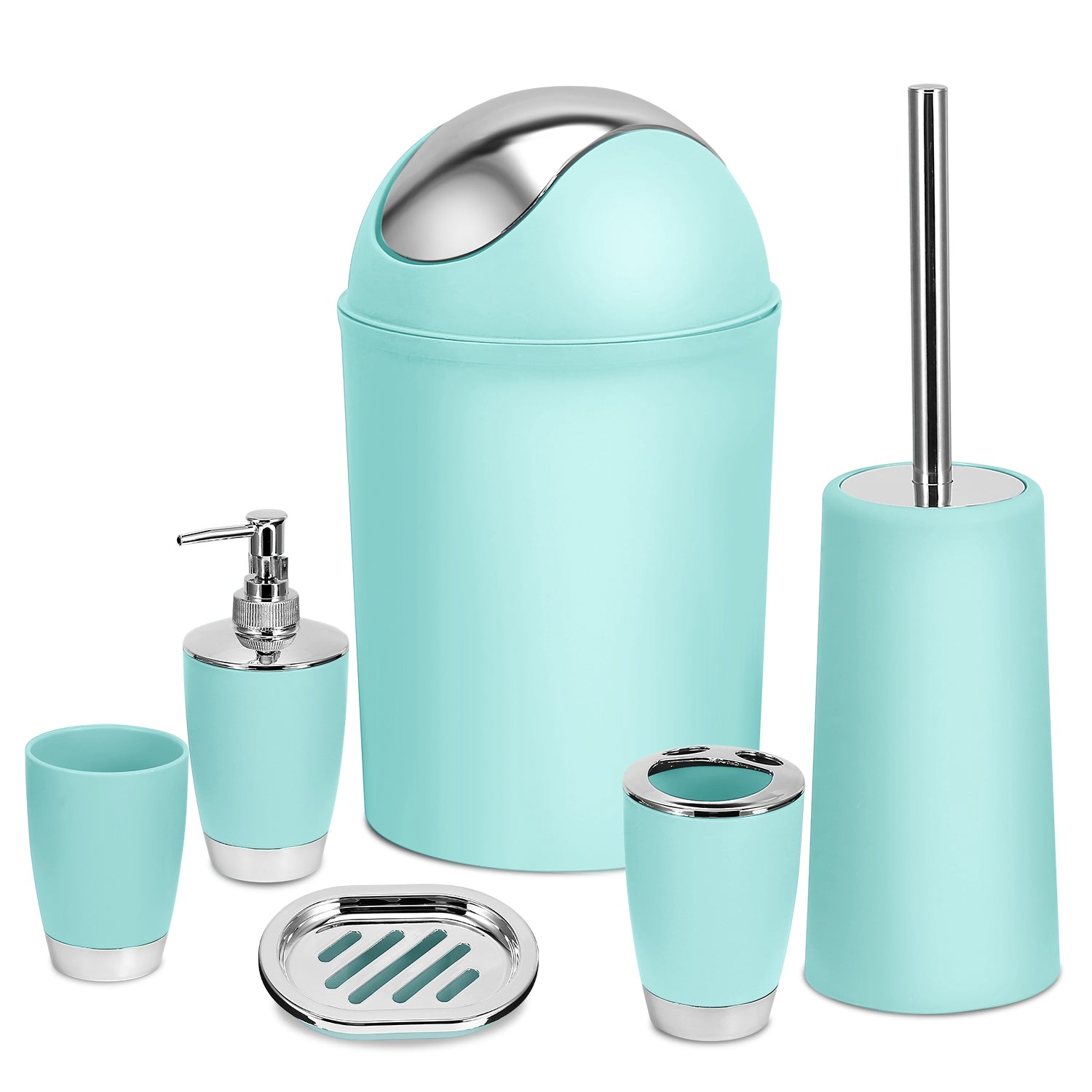 6 Piece Bathroom Accessories Set Soap Dispenser Trash Can