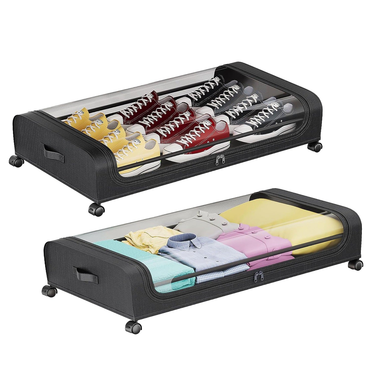 2Pcs Under Bed Storage Containers with Wheels Lid 42L Heavy Duty