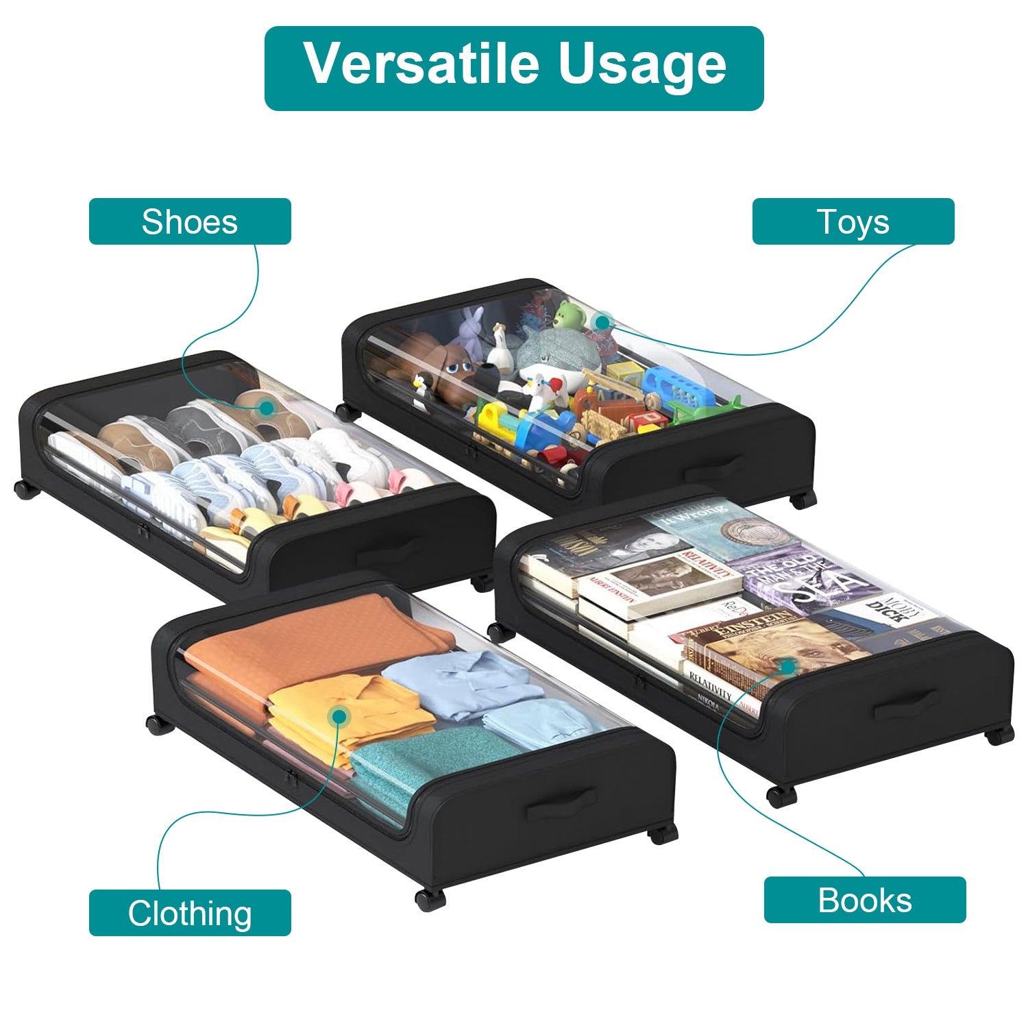 2Pcs Under Bed Storage Containers with Wheels Lid 42L Heavy Duty