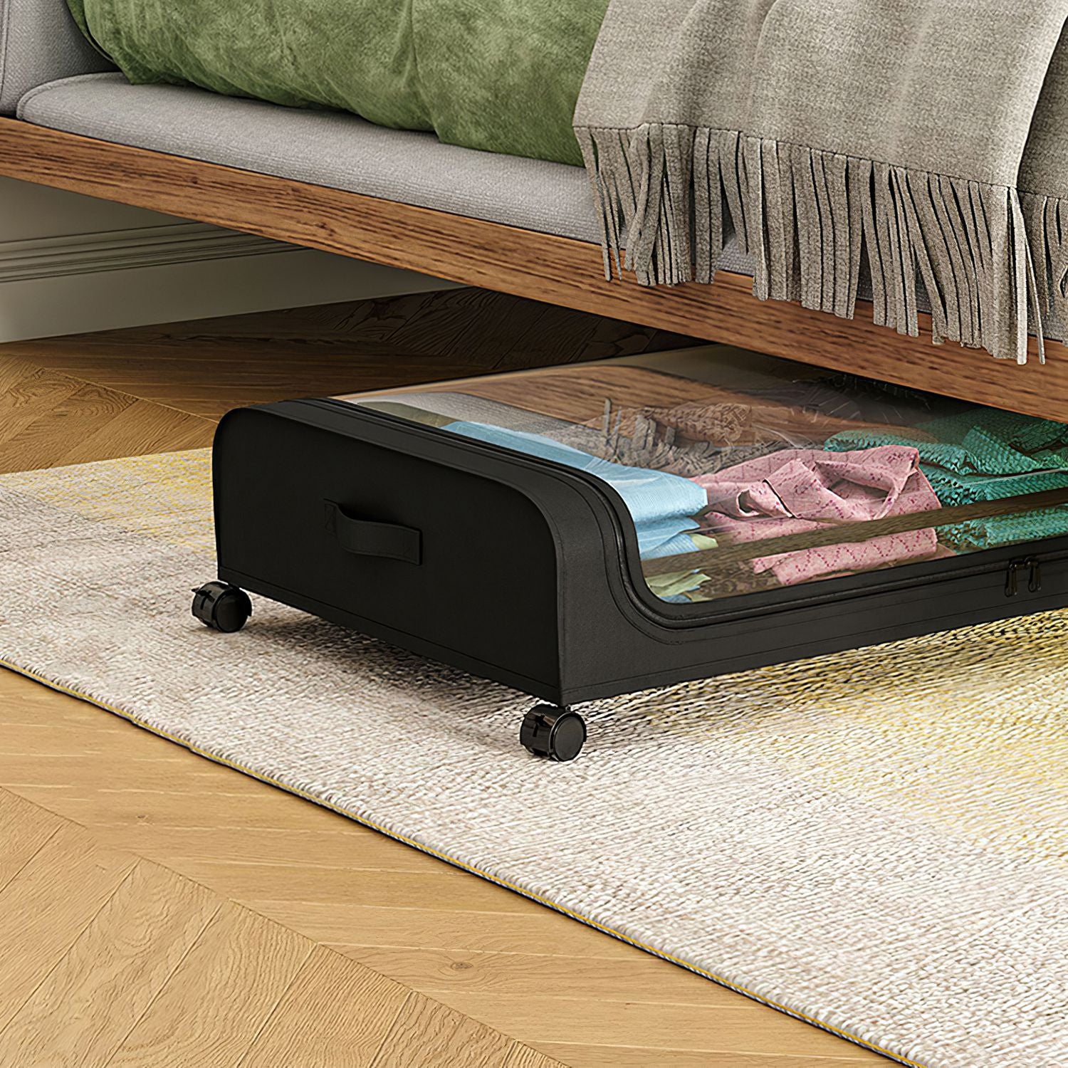 2Pcs Under Bed Storage Containers with Wheels Lid 42L Heavy Duty