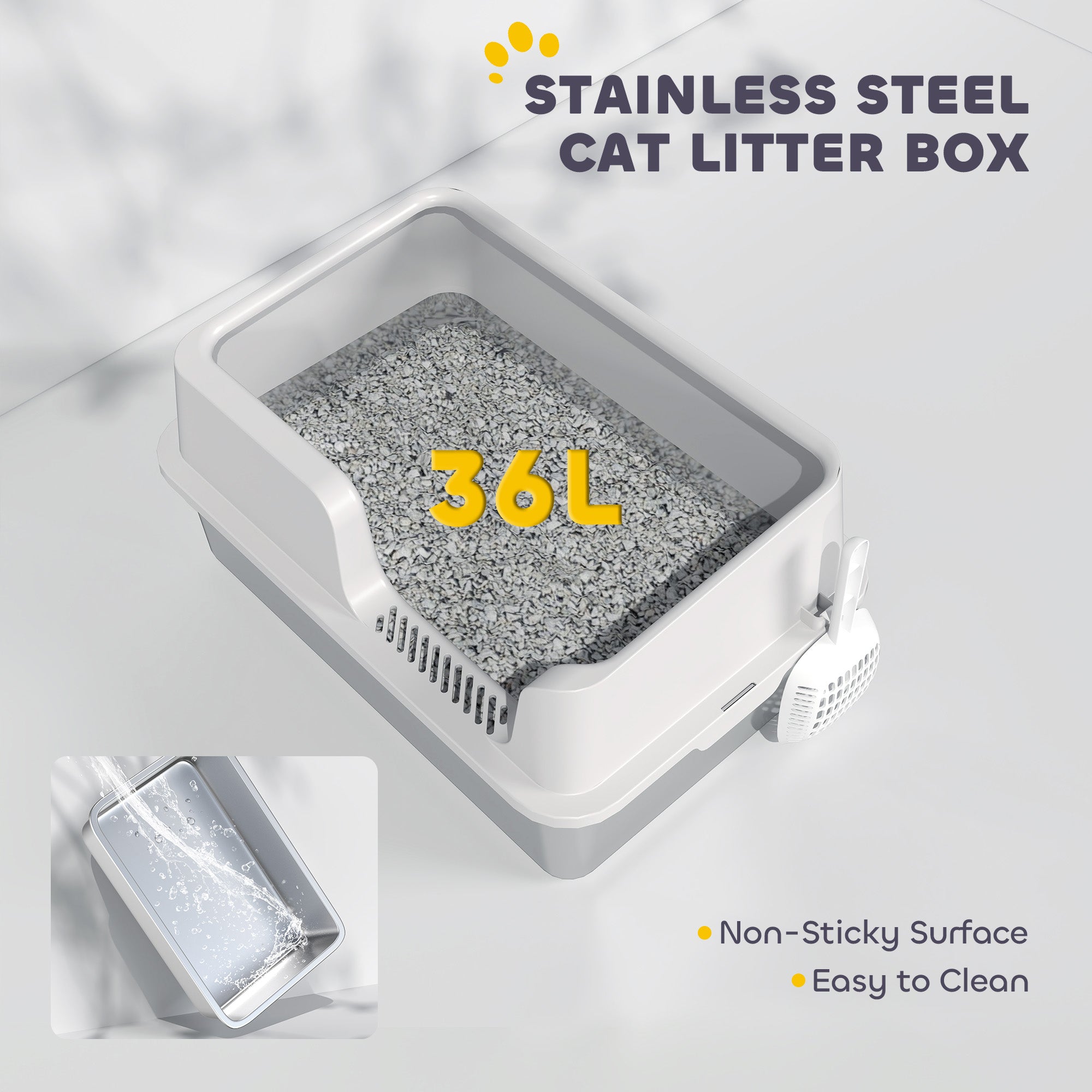 Premium Stainless Steel Cat Litter Box with High Sides