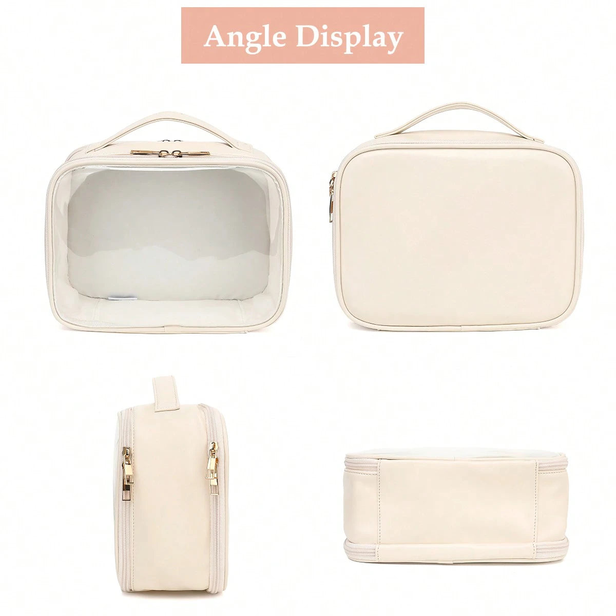 Clear Makeup Bag Travel Cosmetic Organizer with Brush Holder