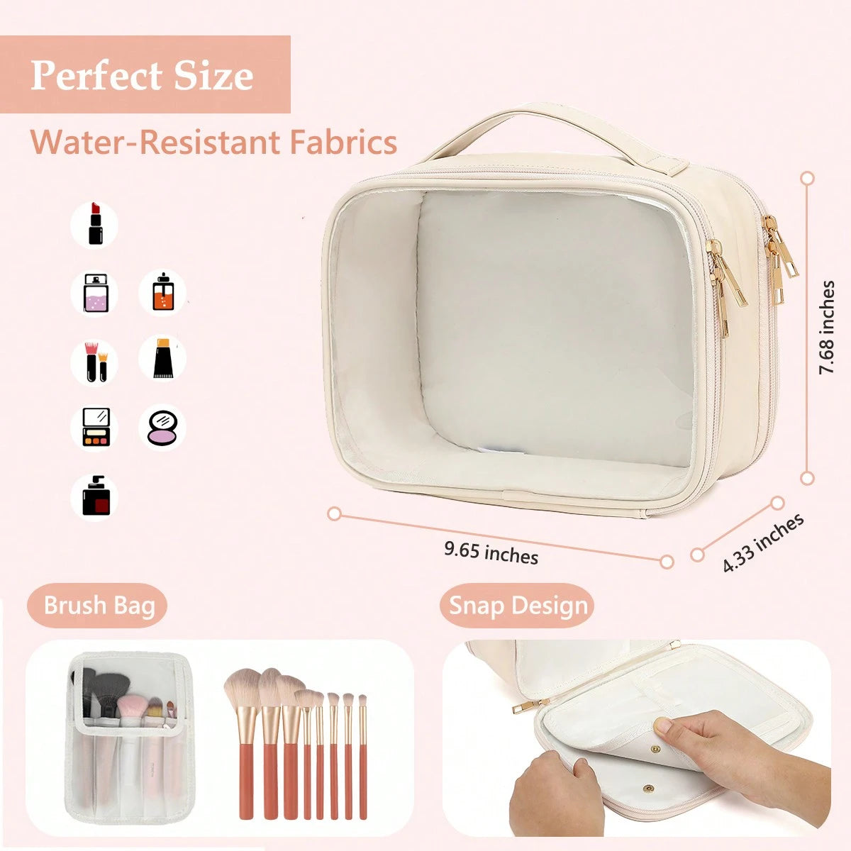 Clear Makeup Bag Travel Cosmetic Organizer with Brush Holder