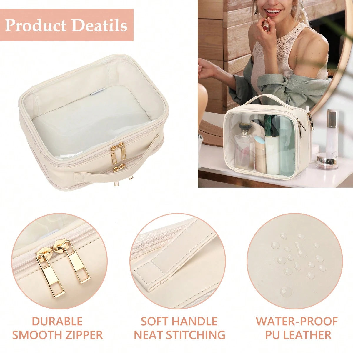 Clear Makeup Bag Travel Cosmetic Organizer with Brush Holder