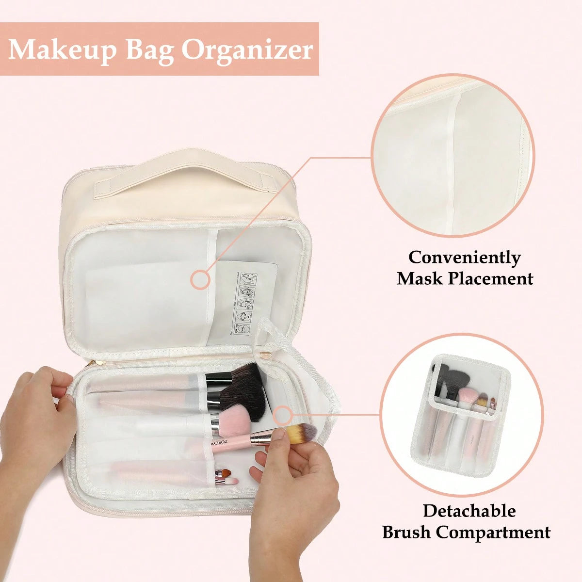 Clear Makeup Bag Travel Cosmetic Organizer with Brush Holder