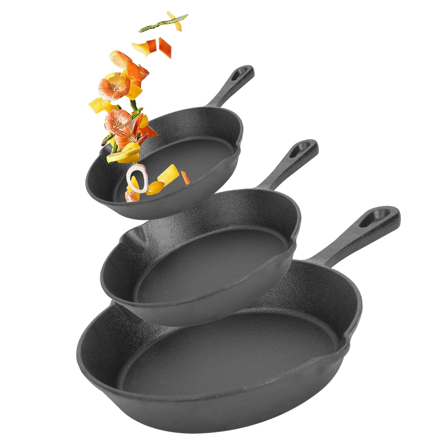 3Pcs Cast Iron Skillet Set Pre-Seasoned Cookware