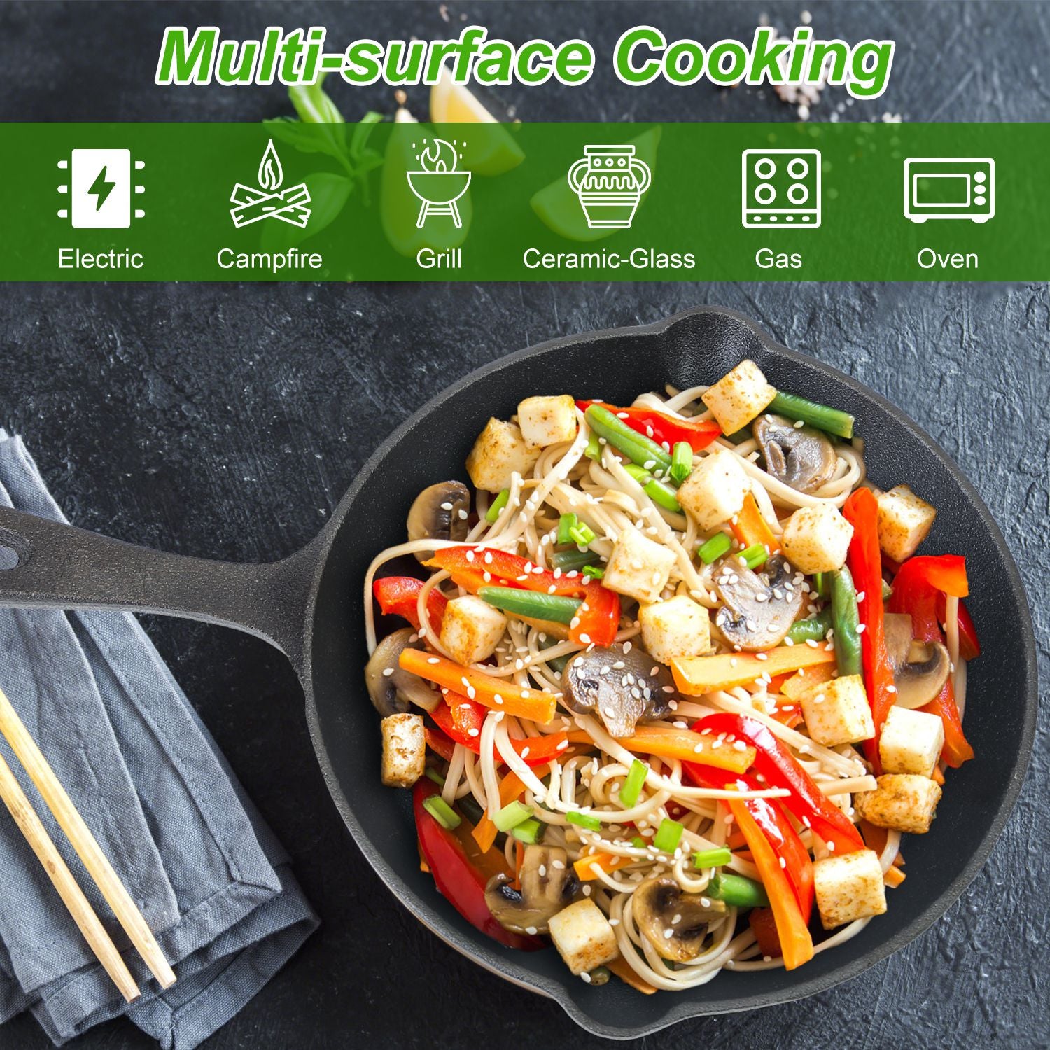 3Pcs Cast Iron Skillet Set Pre-Seasoned Cookware