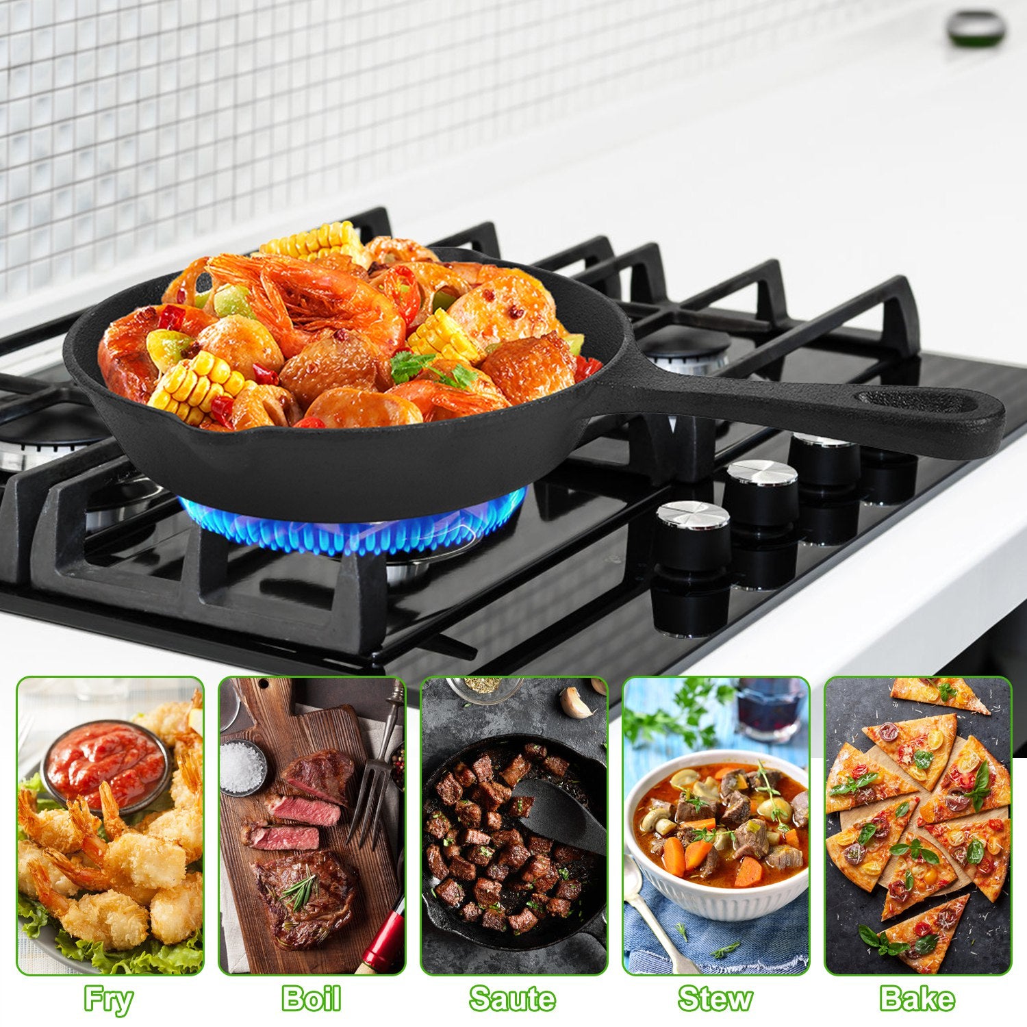 3Pcs Cast Iron Skillet Set Pre-Seasoned Cookware