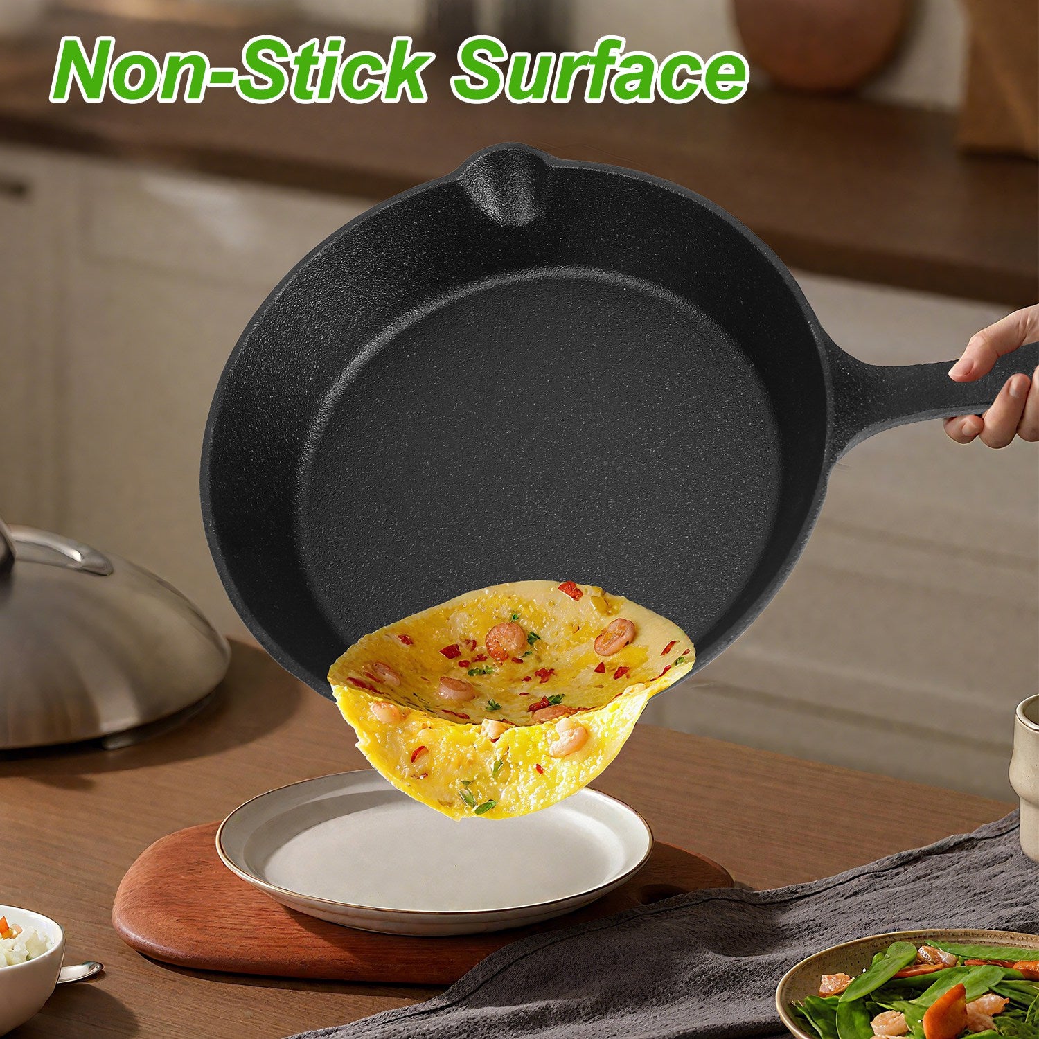 3Pcs Cast Iron Skillet Set Pre-Seasoned Cookware