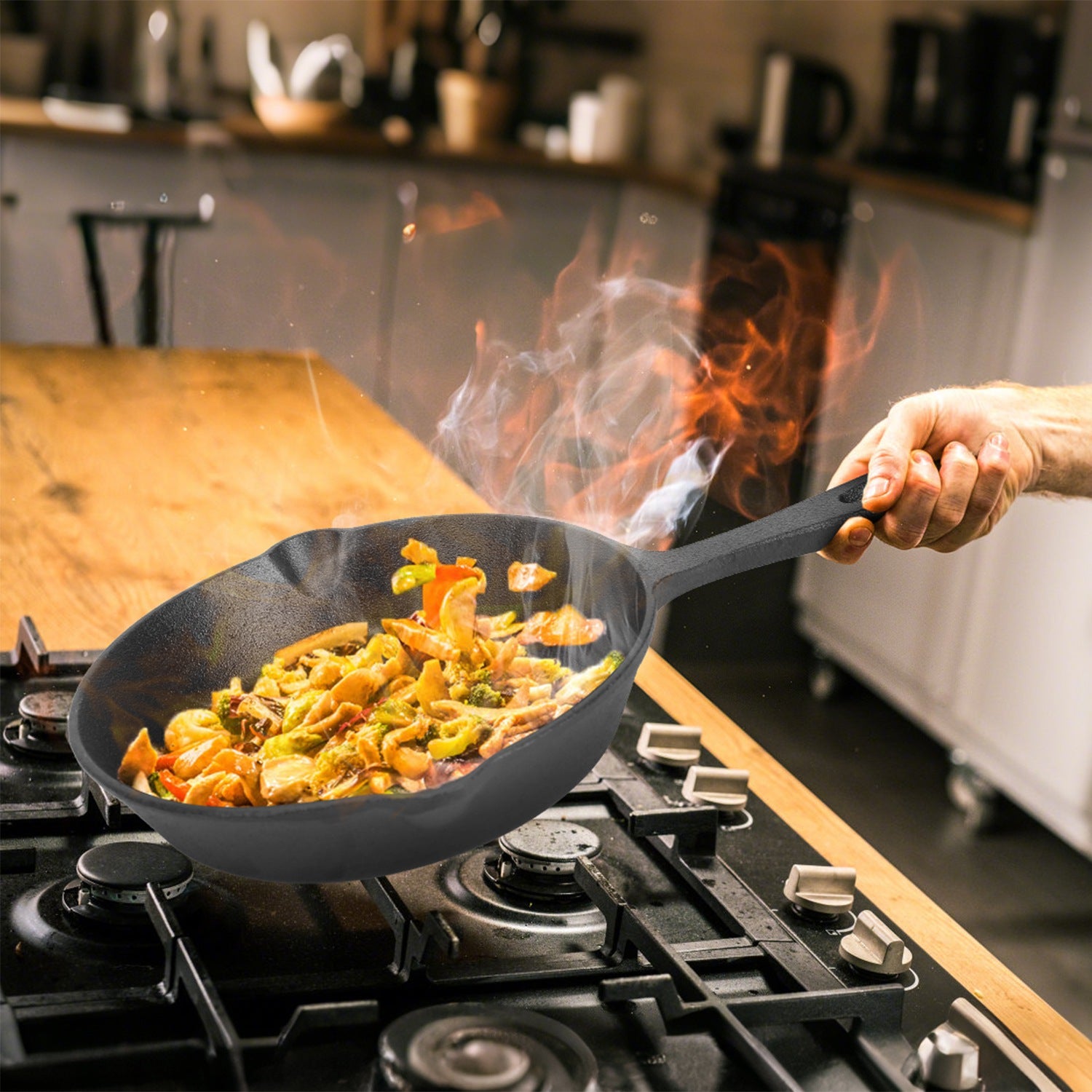 3Pcs Cast Iron Skillet Set Pre-Seasoned Cookware