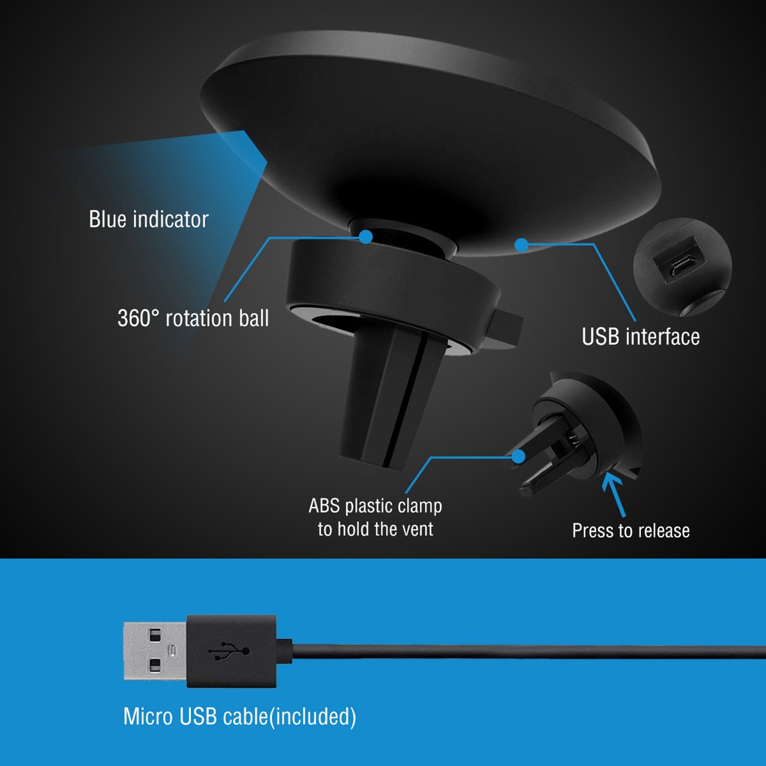 Magnetic Qi Wireless Car Charger Fast Charging Phone Mount