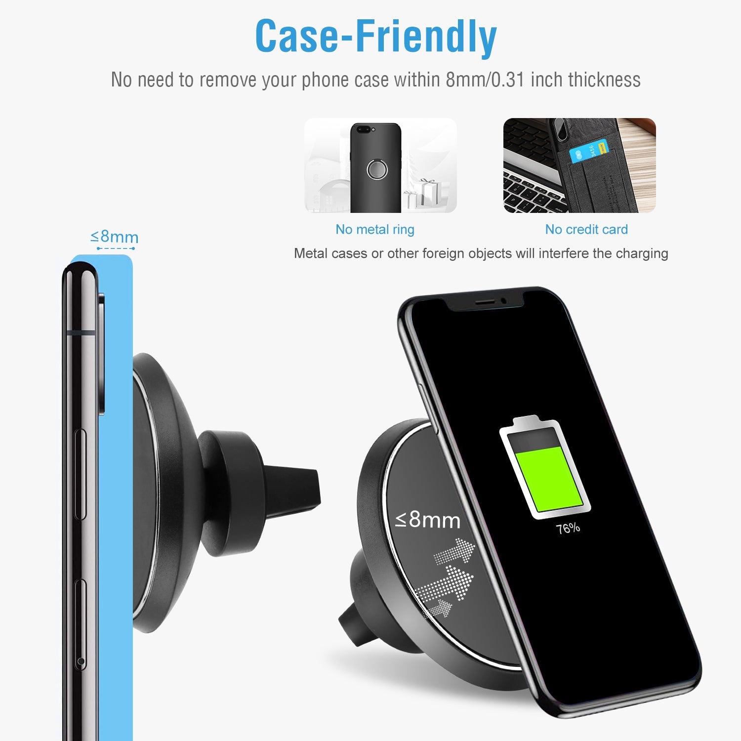 Magnetic Qi Wireless Car Charger Fast Charging Phone Mount