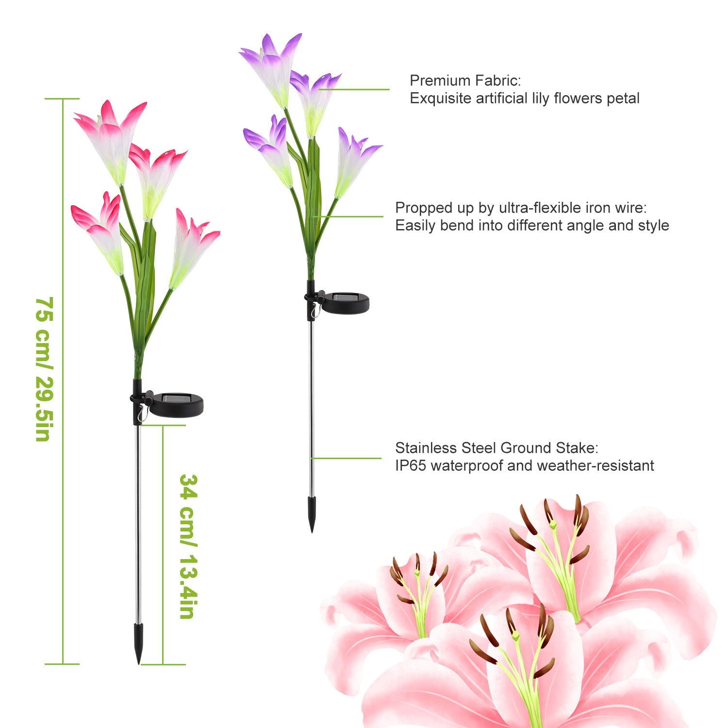 Solar Lily Flower Lights Color Changing Waterproof Garden Decor