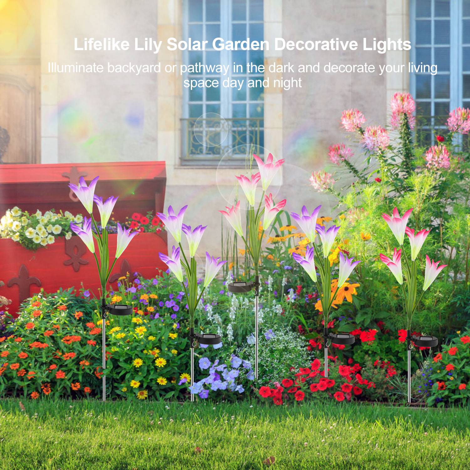 Solar Lily Flower Lights Color Changing Waterproof Garden Decor